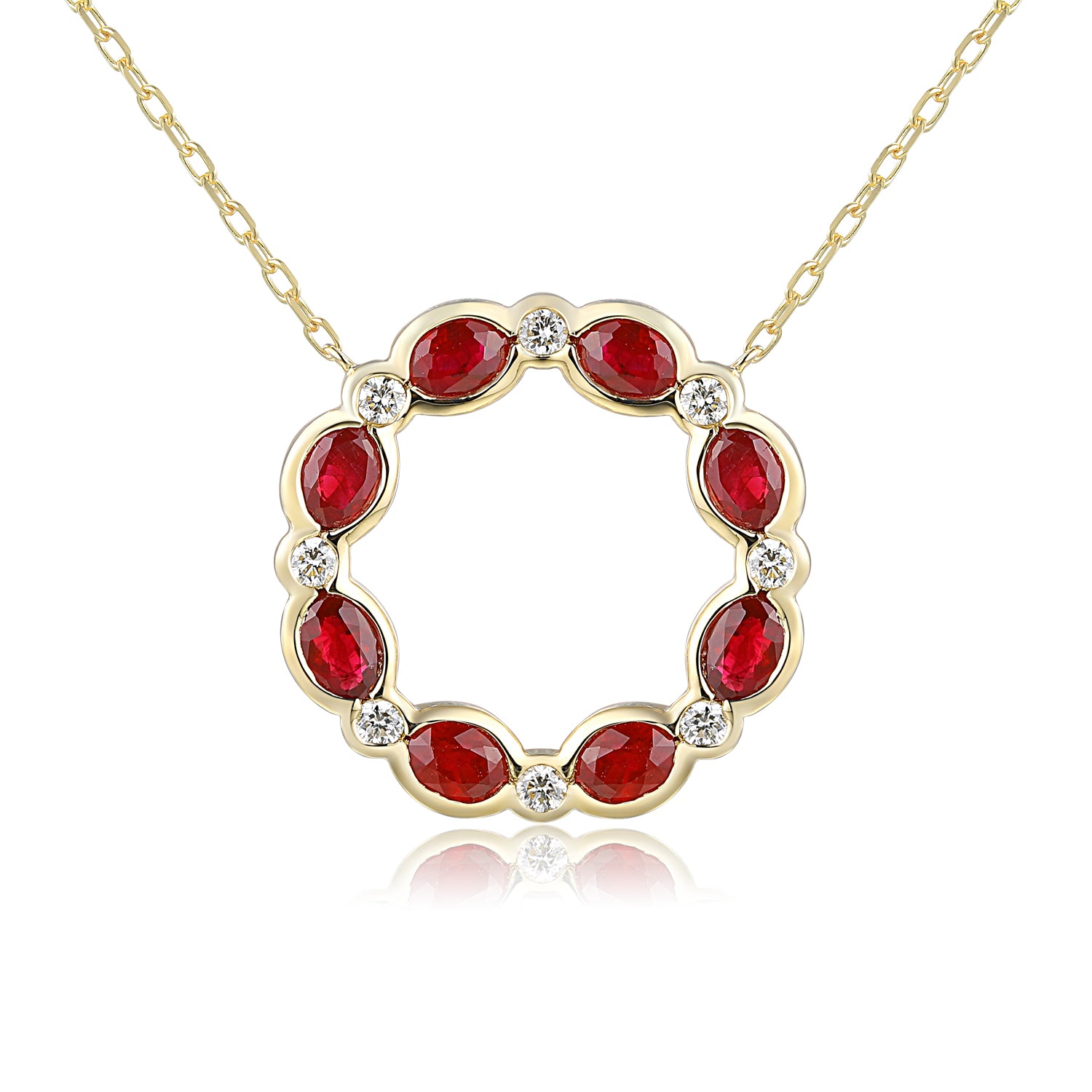 Oval Gemstone & Diamond Circle Necklace