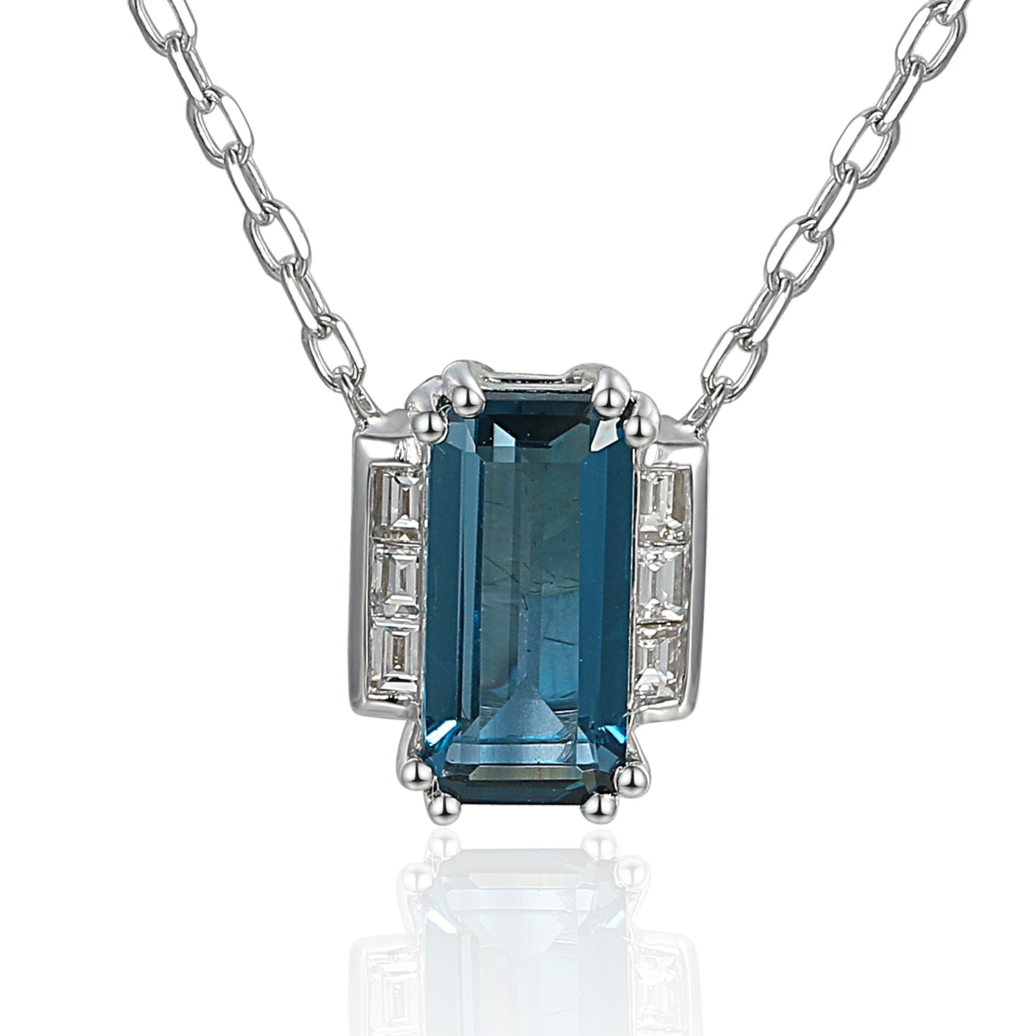 Long Octagon Gemstone and Deco Rub over Baguette Diamonds Pendant