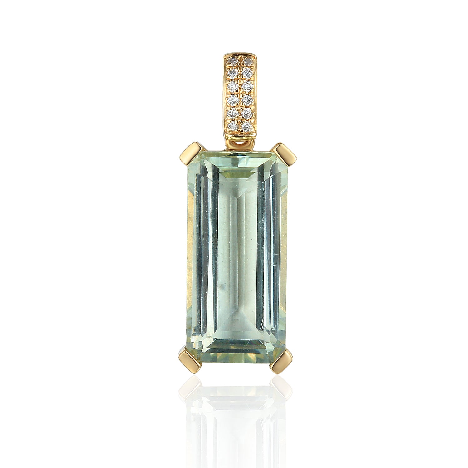 Long octagon Gemstone Pendant with Pave Diamond Bail