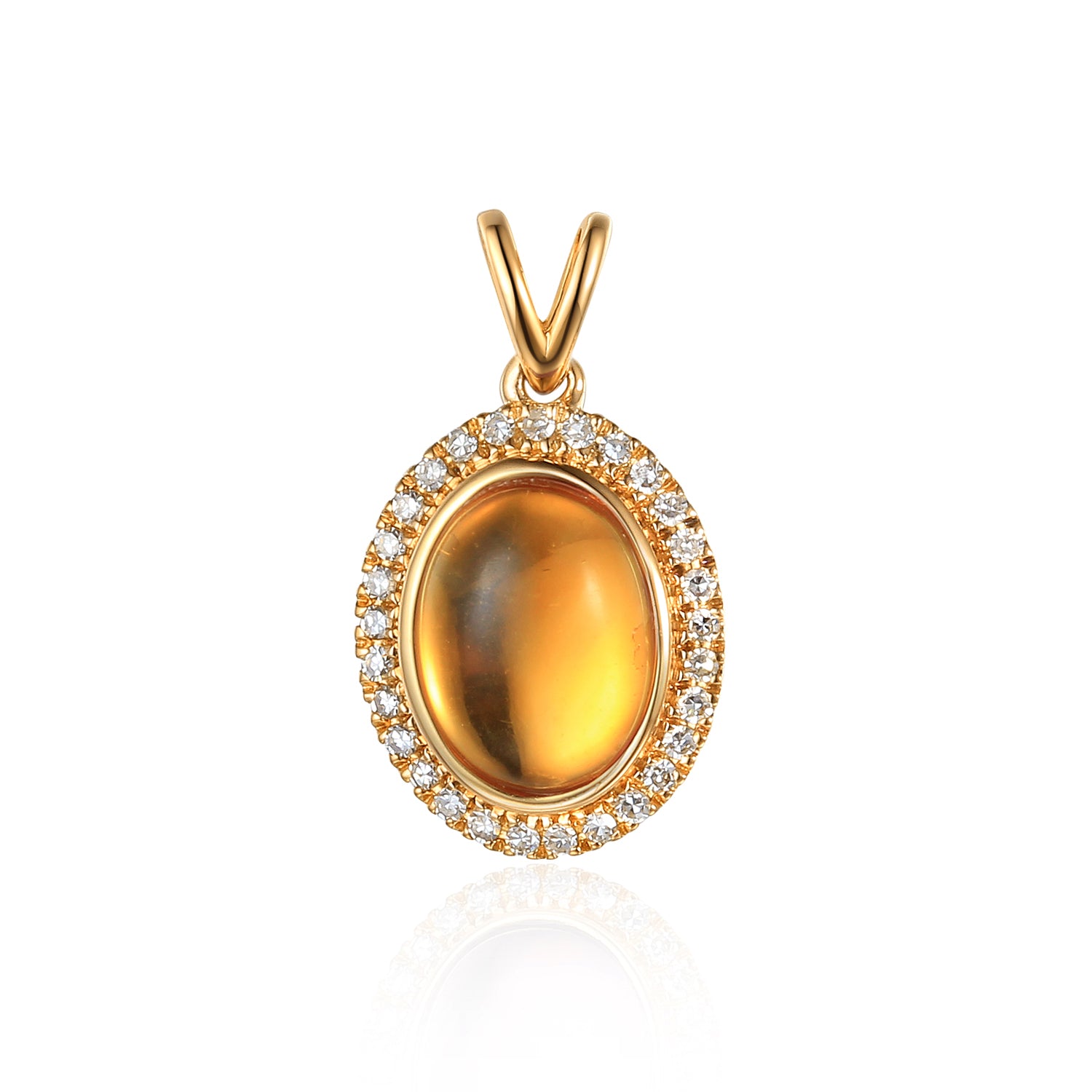 Gold Oval Cabochon Gemstone and Diamond Pentdent