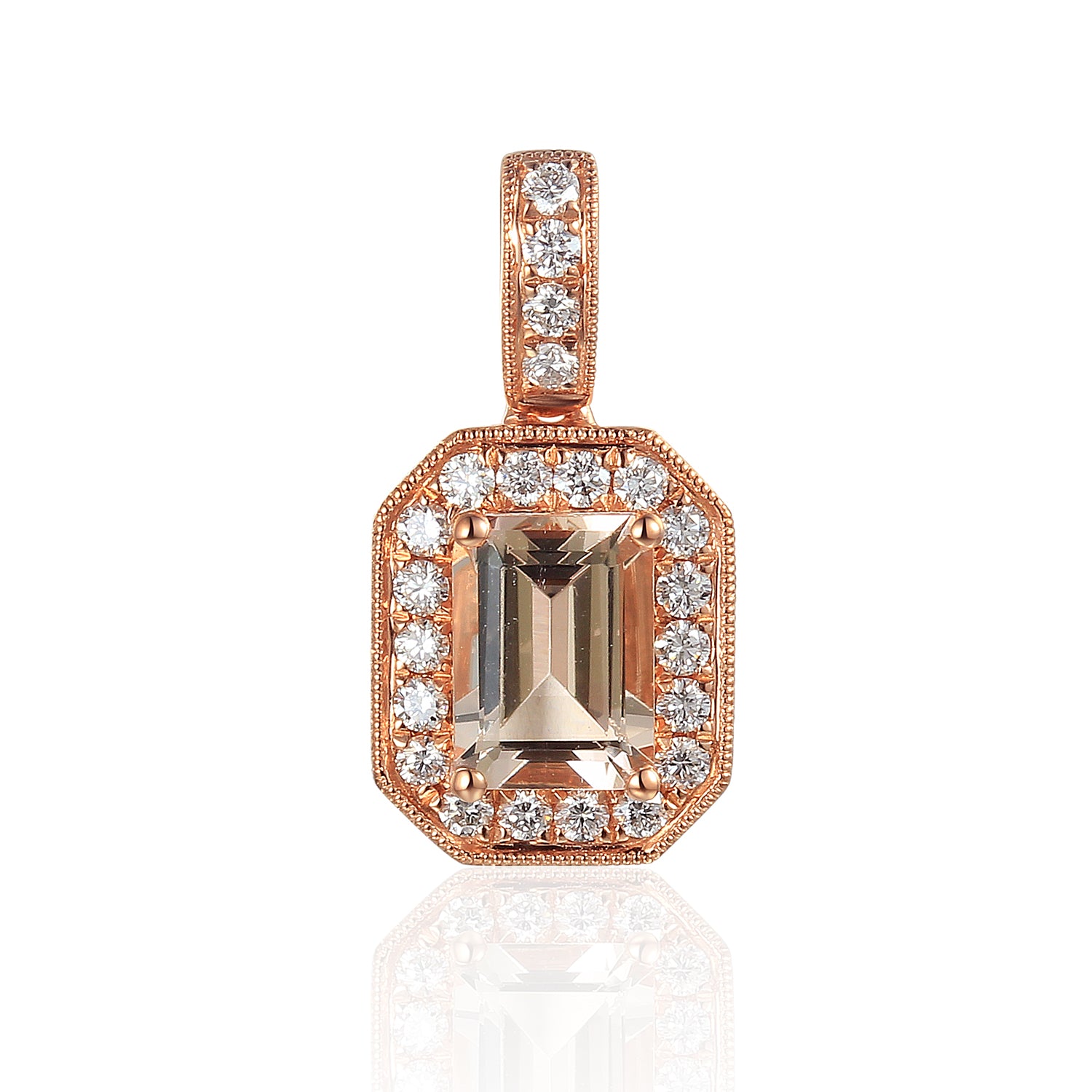 Gold Octagon Gemstone and Diamond Milgrain Pendant