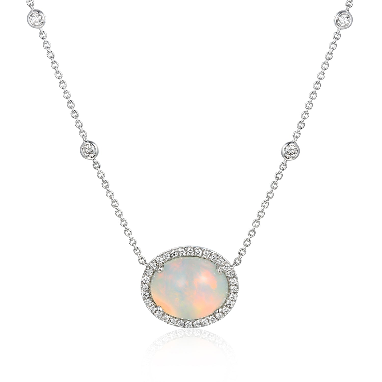Oval Opal and Diamond Necklace
