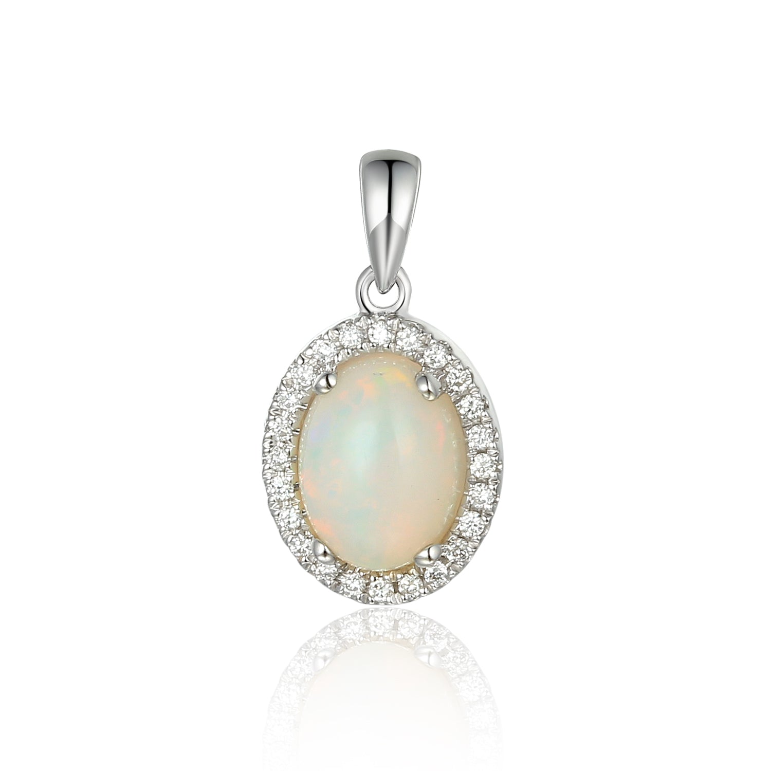 Oval Opal Pendant with a diamond surround