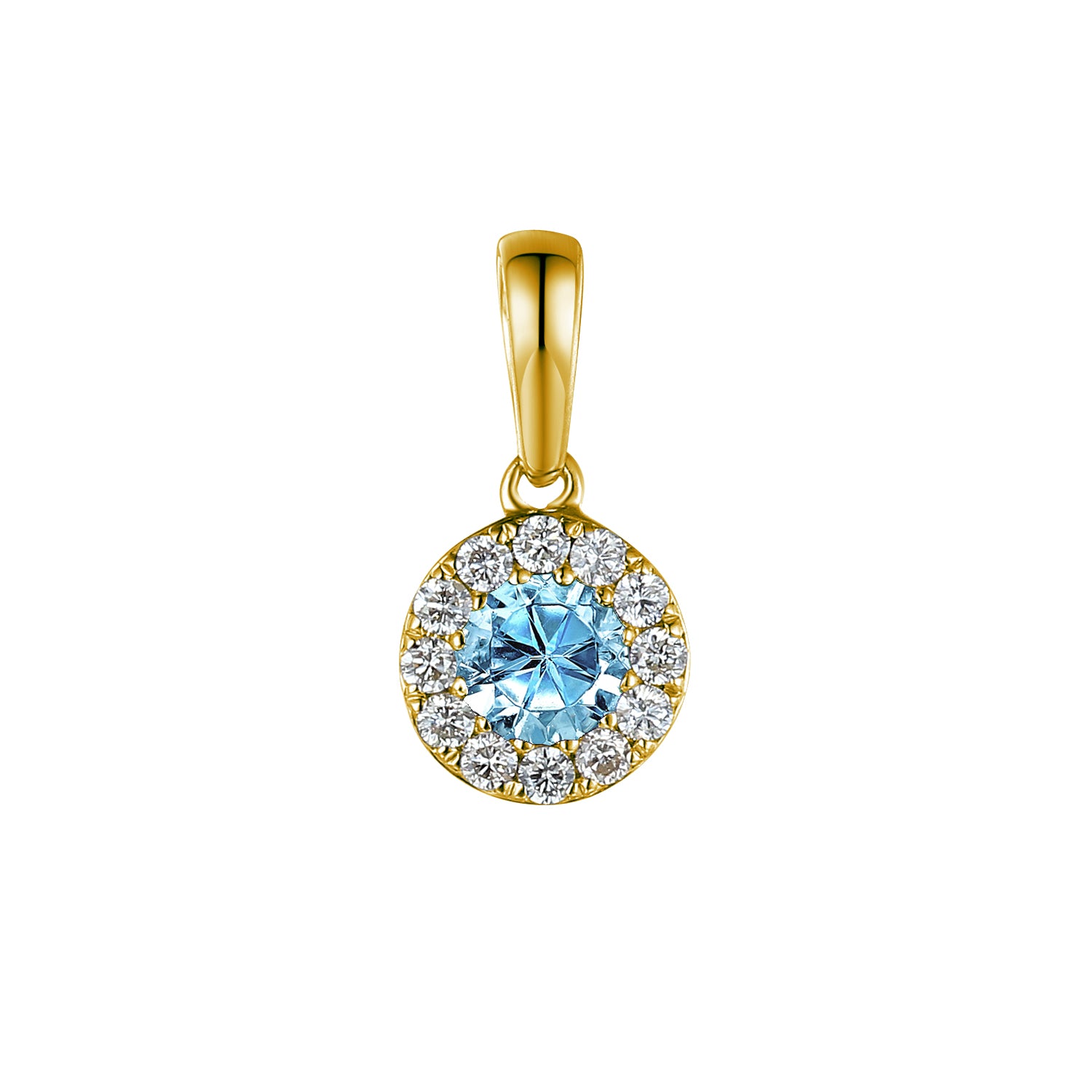 March Birthstone Round Aqua and Diamond Cluster Pendant