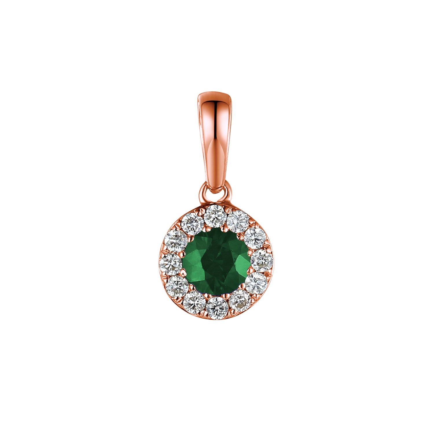 May Birthstone Round Emerald and Diamond Cluster Pendant