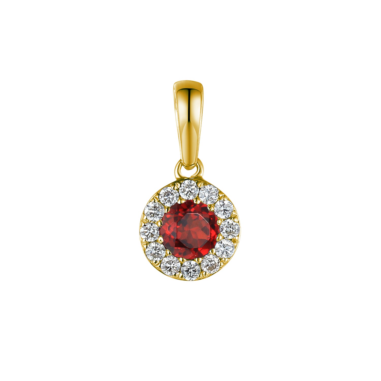 January Birthstone Round Garnet and Diamond Cluster Round Pendant