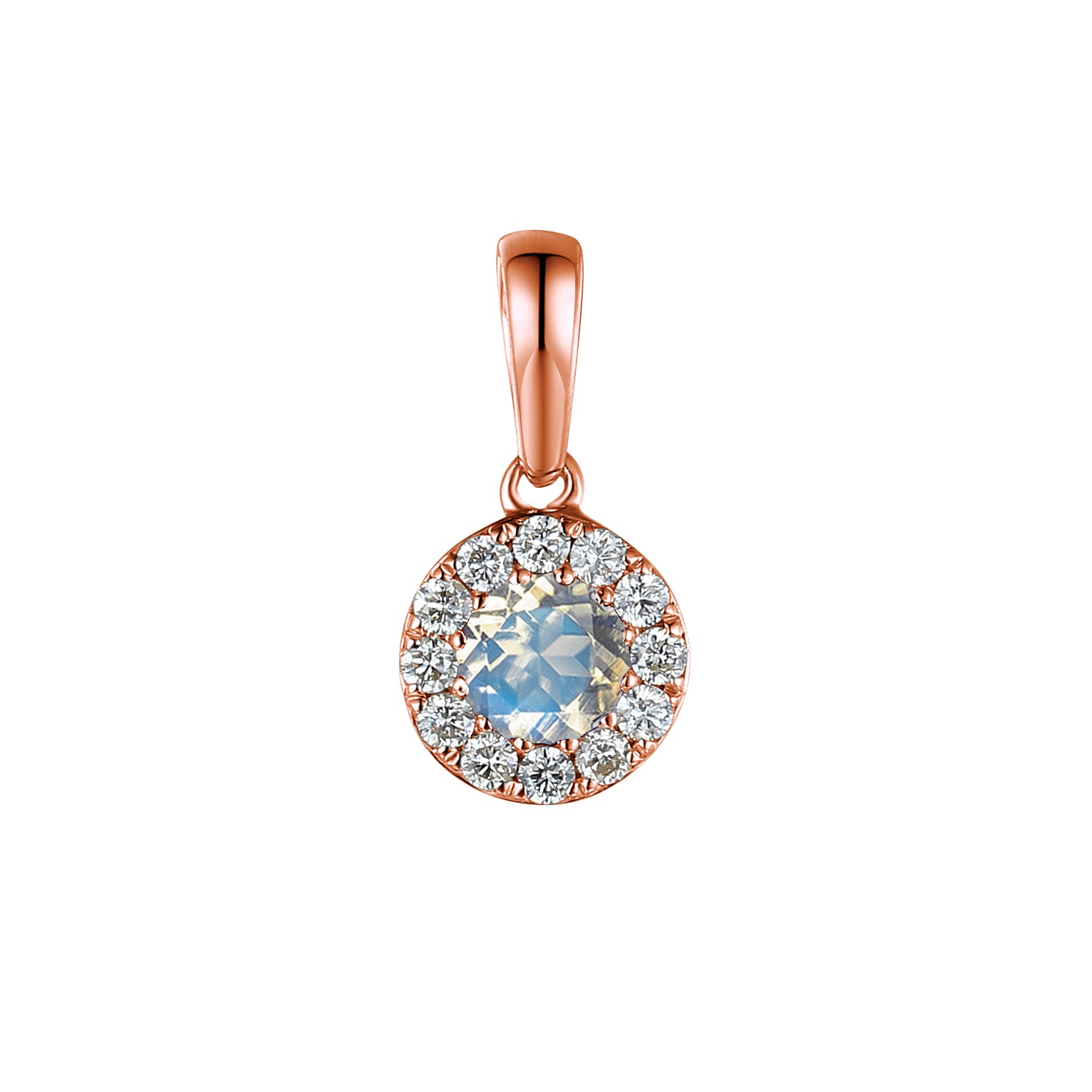 June Birthstone Round Moonstone and Diamond Cluster Pendant