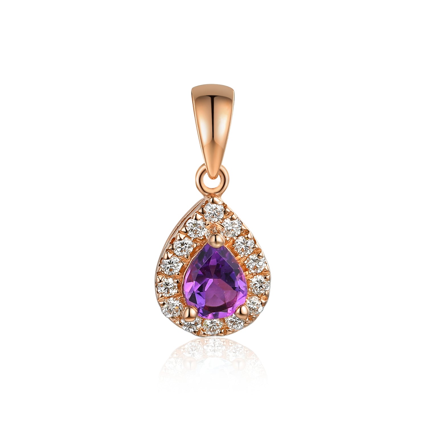 February Birthstone Pear Shape Amethyst and Diamond Cluster Pendant