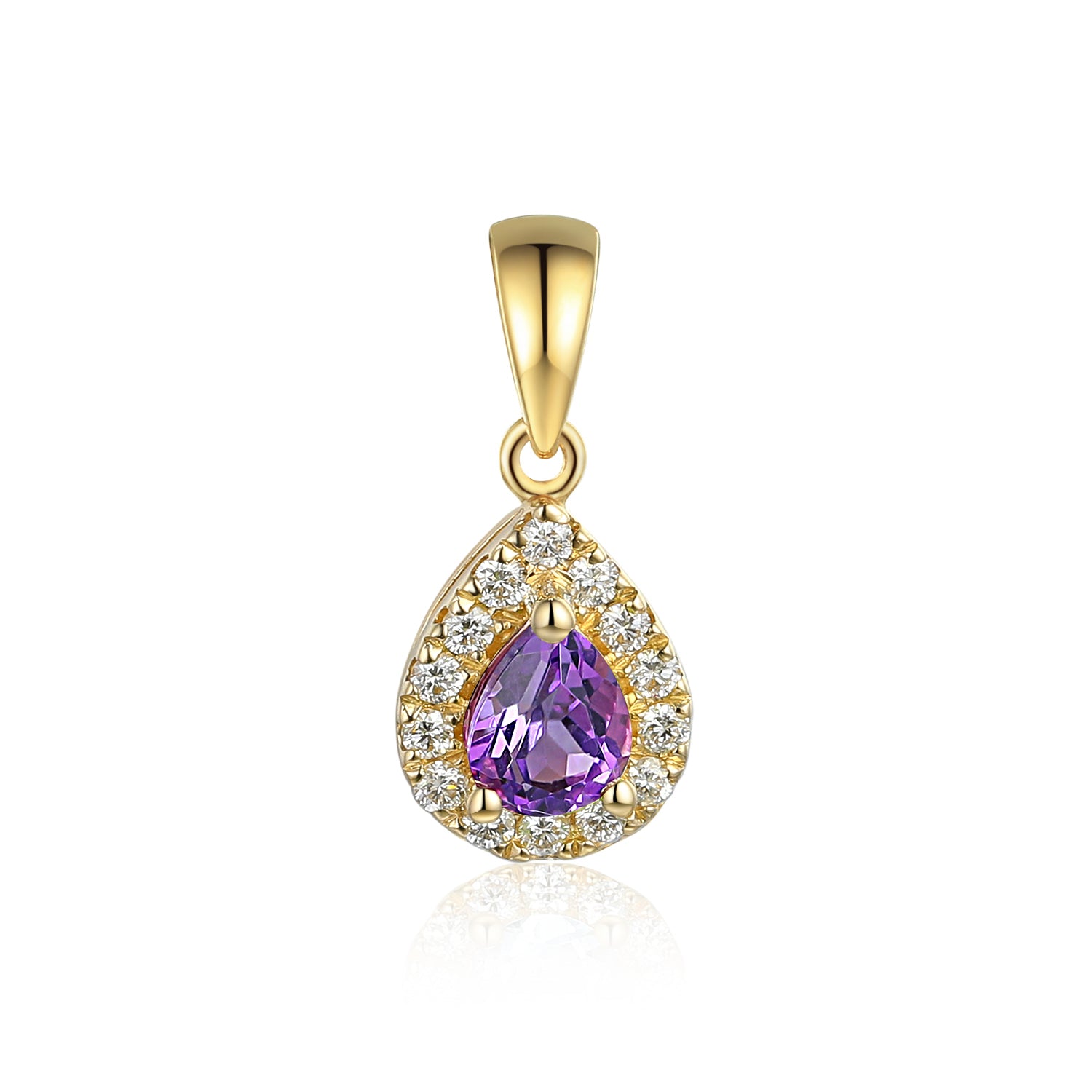 February Birthstone Pear Shape Amethyst and Diamond Cluster Pendant