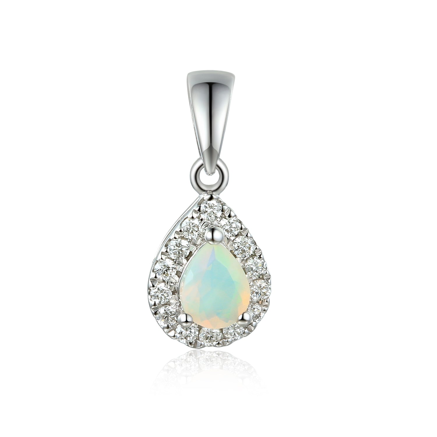 October Birthstone Pear Shape Opal and Diamond Gold Cluster Pendant