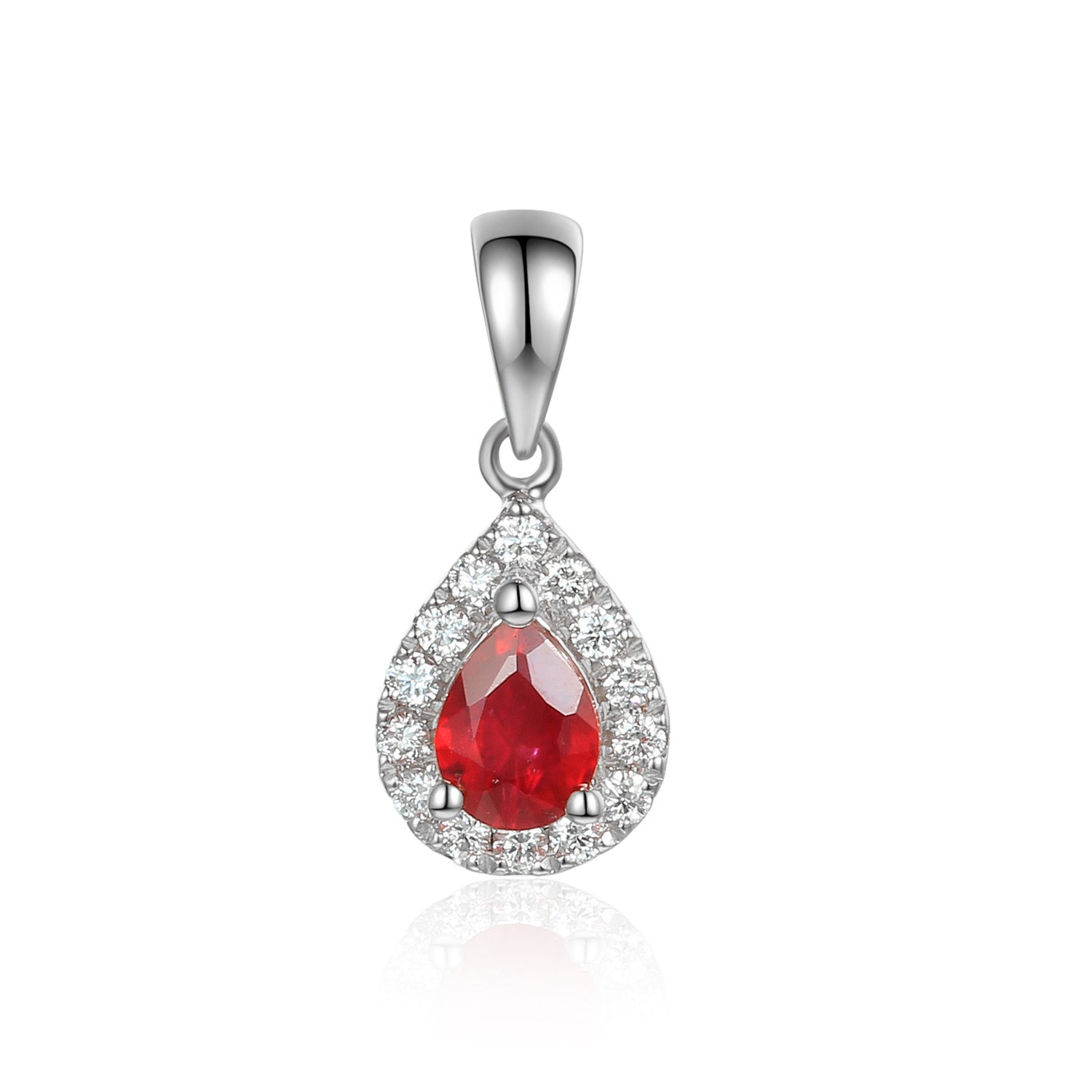 July Birthstone Pear Shape Ruby and Diamond Cluster Pendant