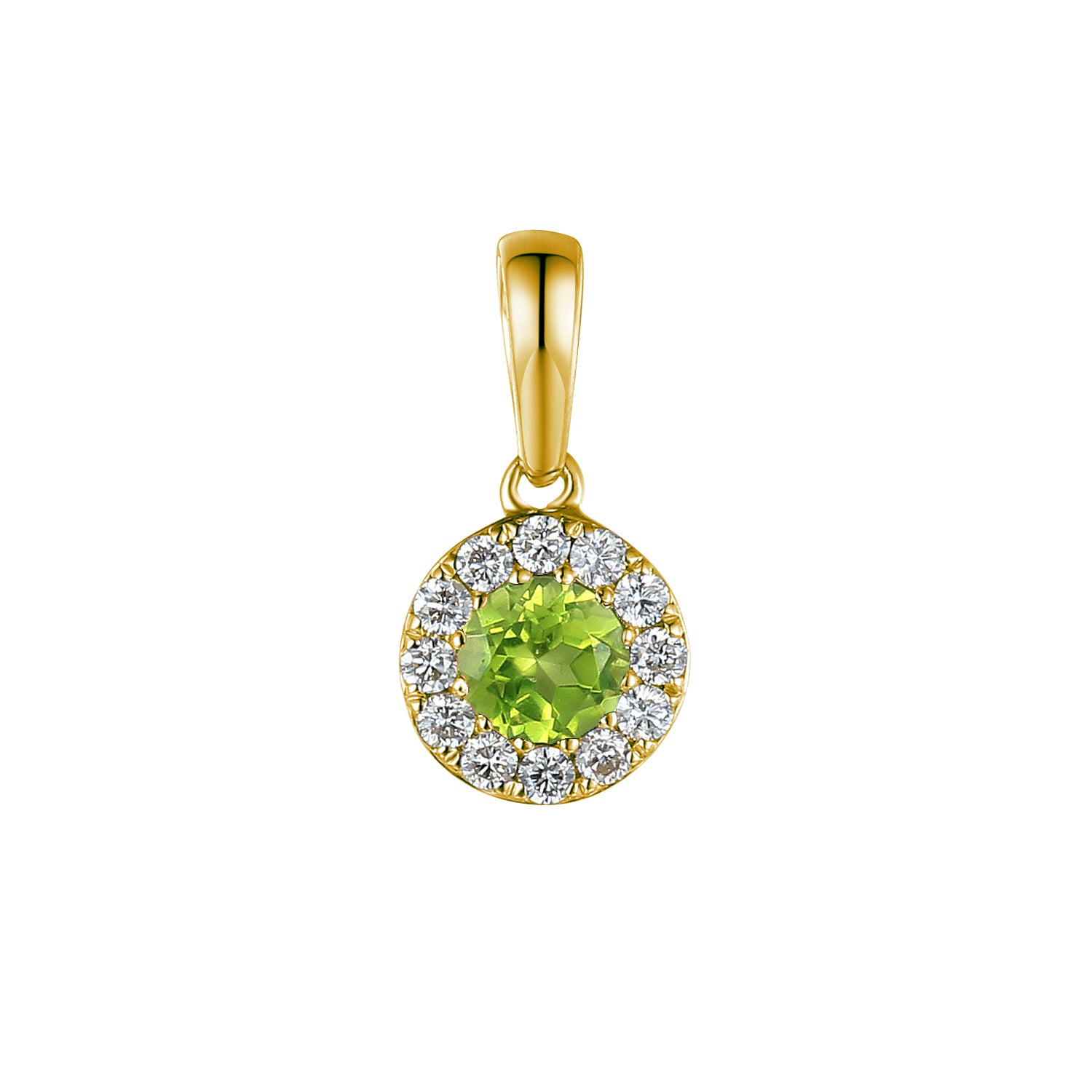 August Birthstone Round Peridot and Diamond Cluster Pendant