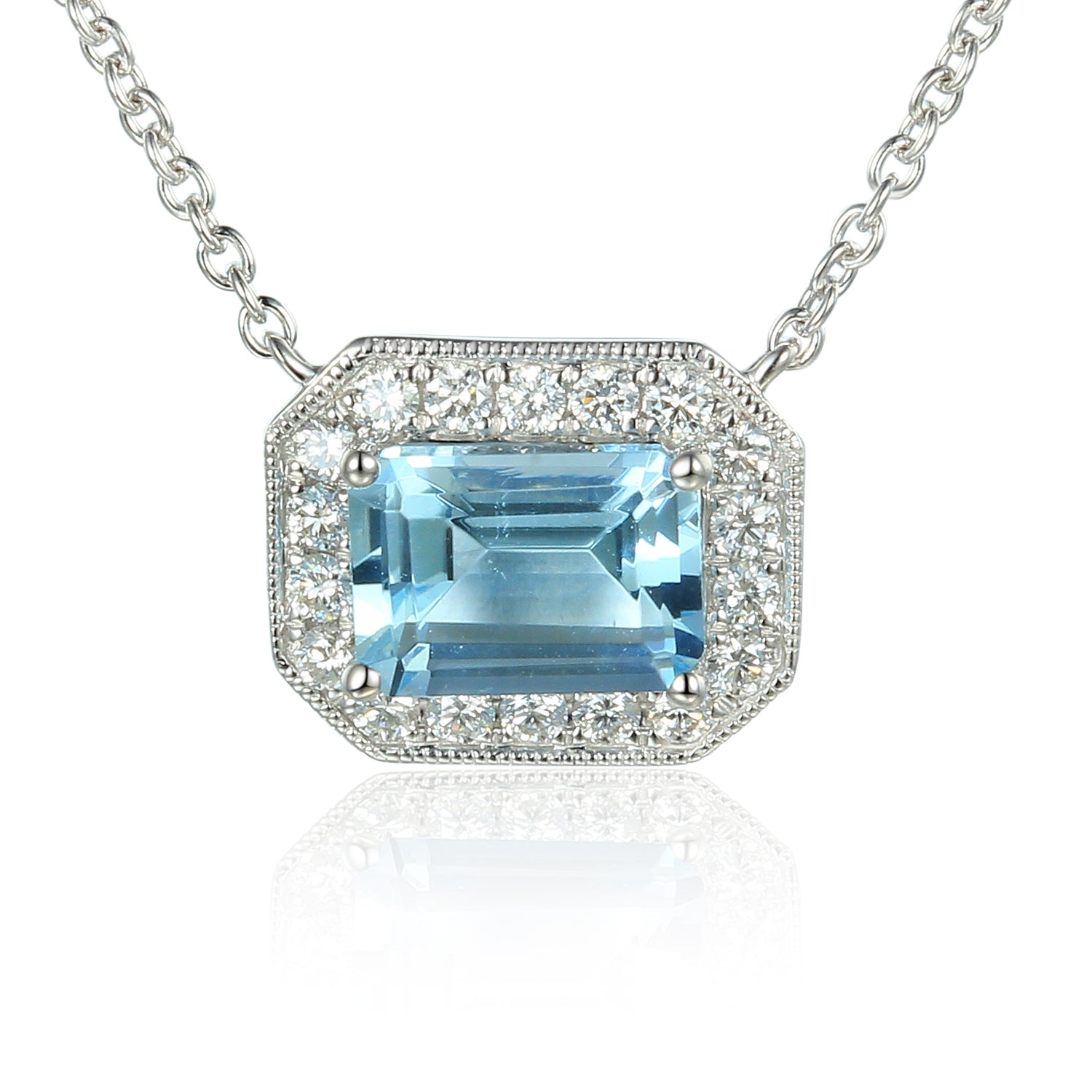 Octagon Gemstone and Diamond Milgrain Necklace