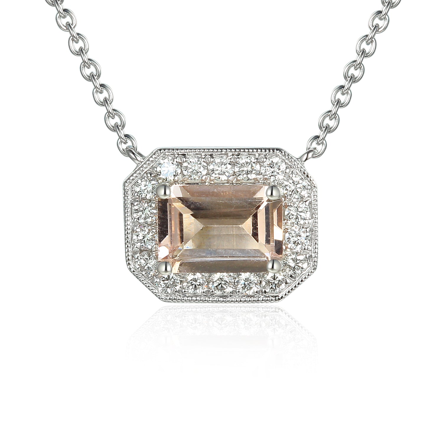 Octagon Gemstone and Diamond Milgrain Necklace