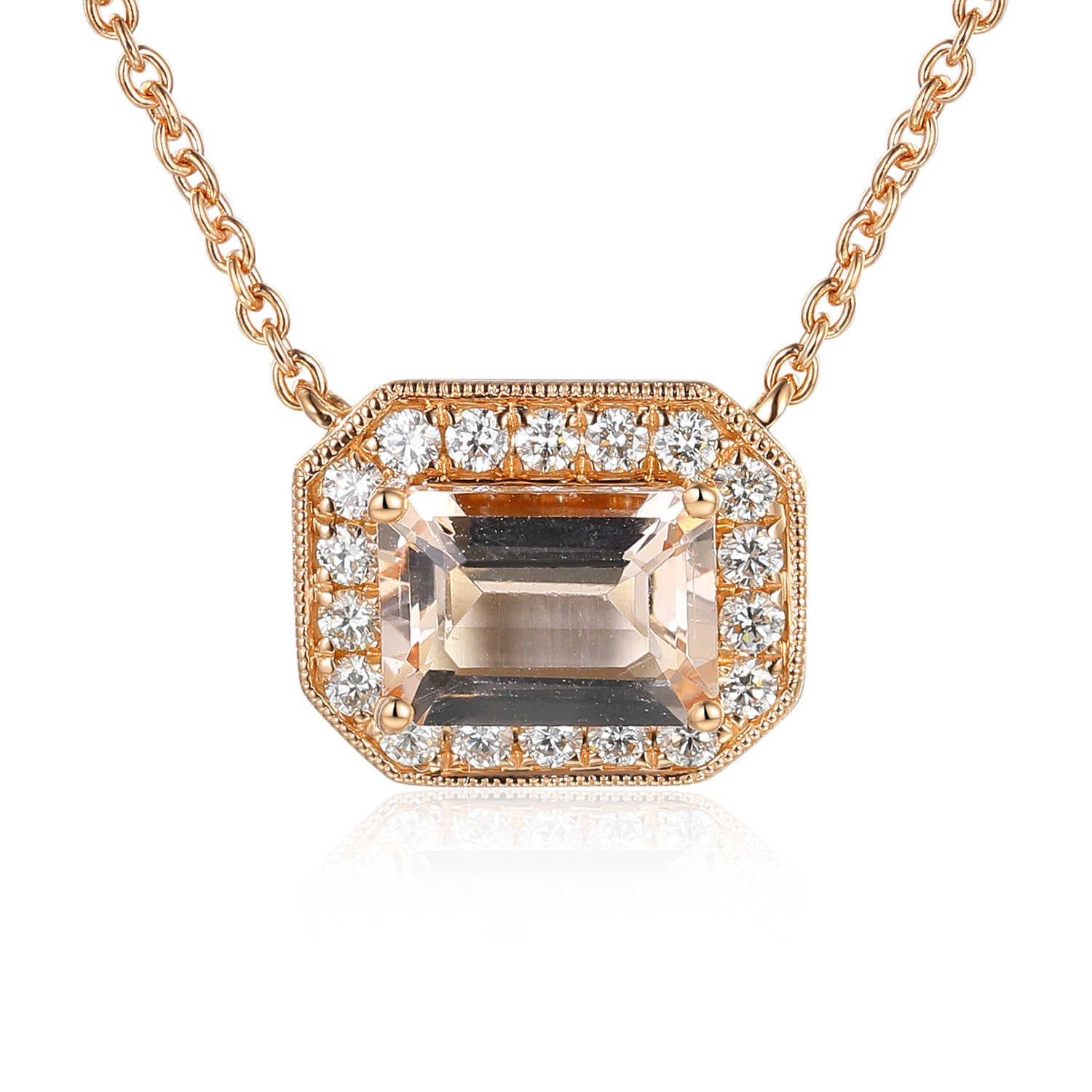 Octagon Gemstone and Diamond Milgrain Necklace