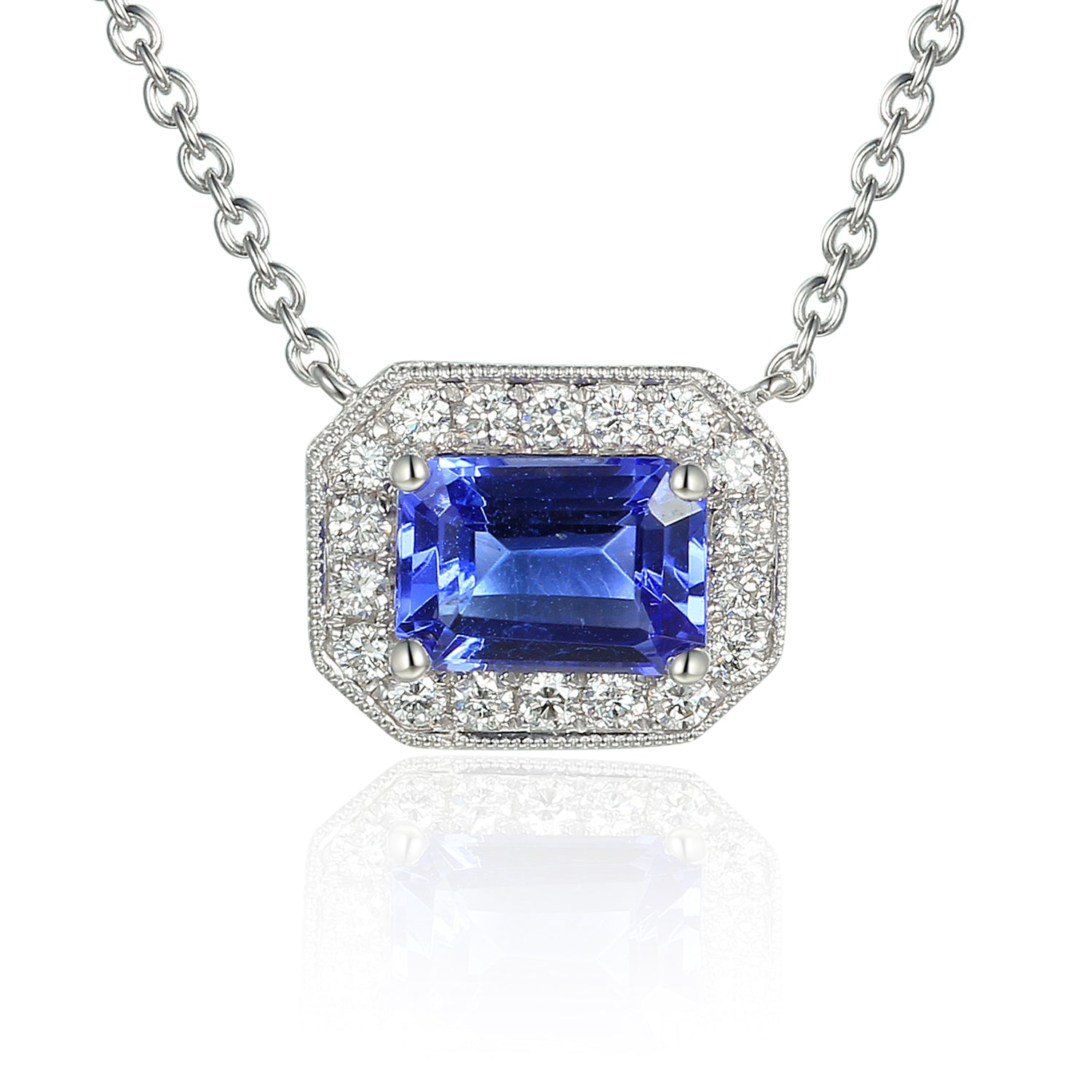 Octagon Gemstone and Diamond Milgrain Necklace