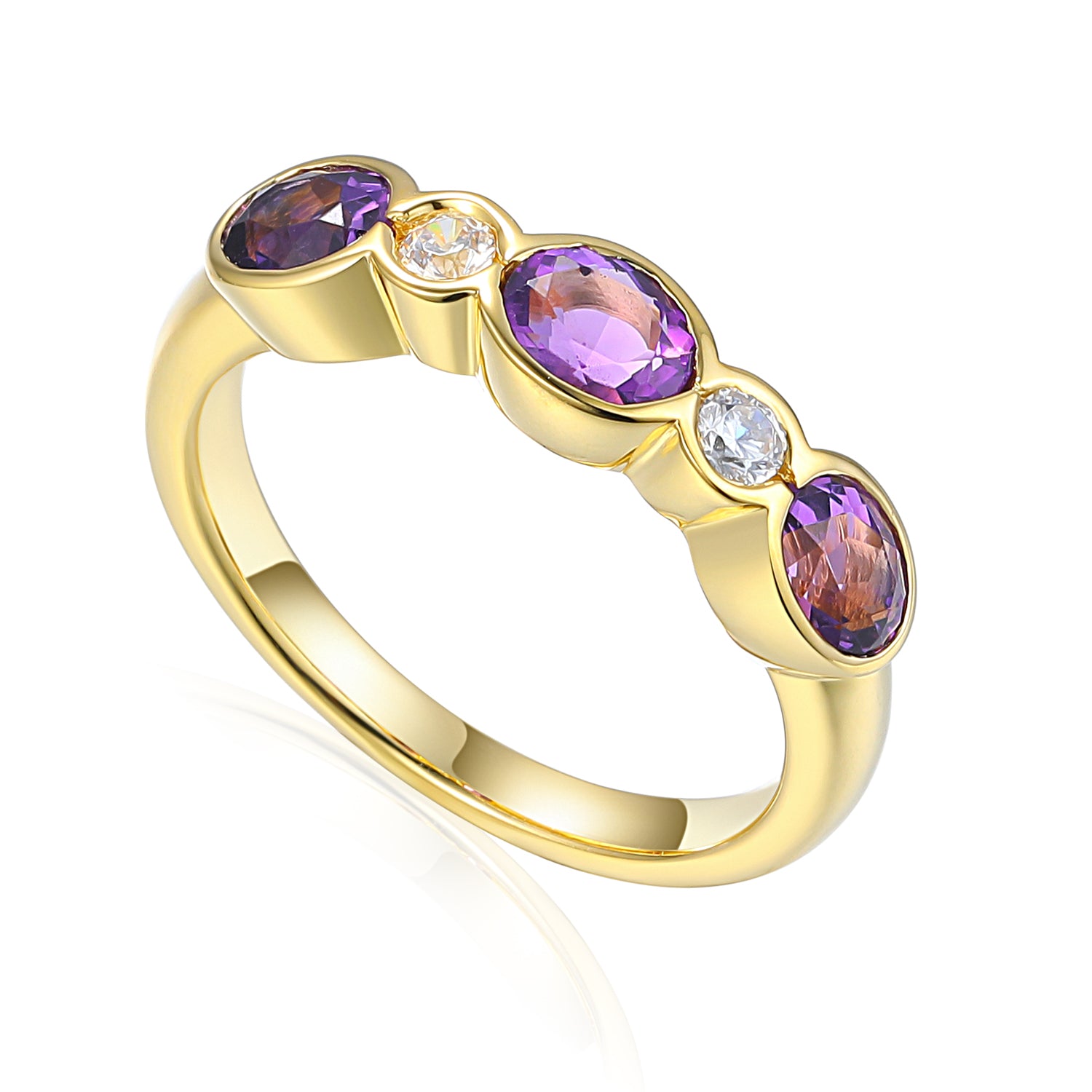 Oval Larger Gemstone Half Eternity Rubover Ring