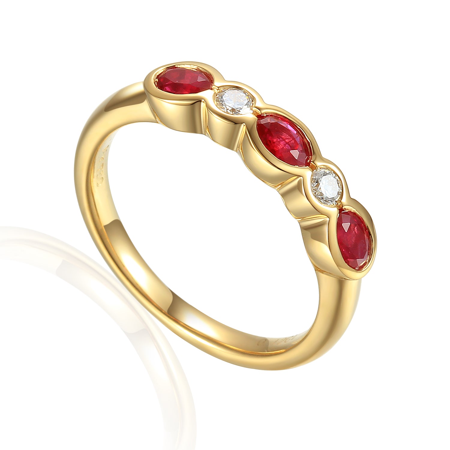 Oval Gemstone Half Eternity Rubover Ring