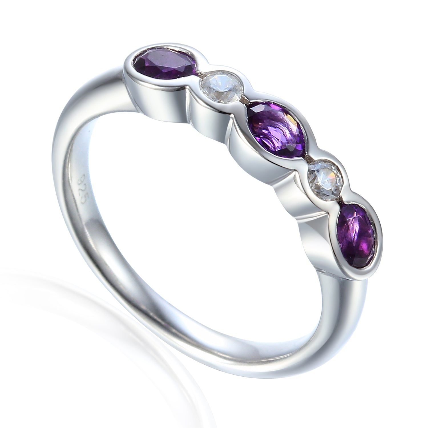 Oval Gemstone Half Eternity Rubover Ring