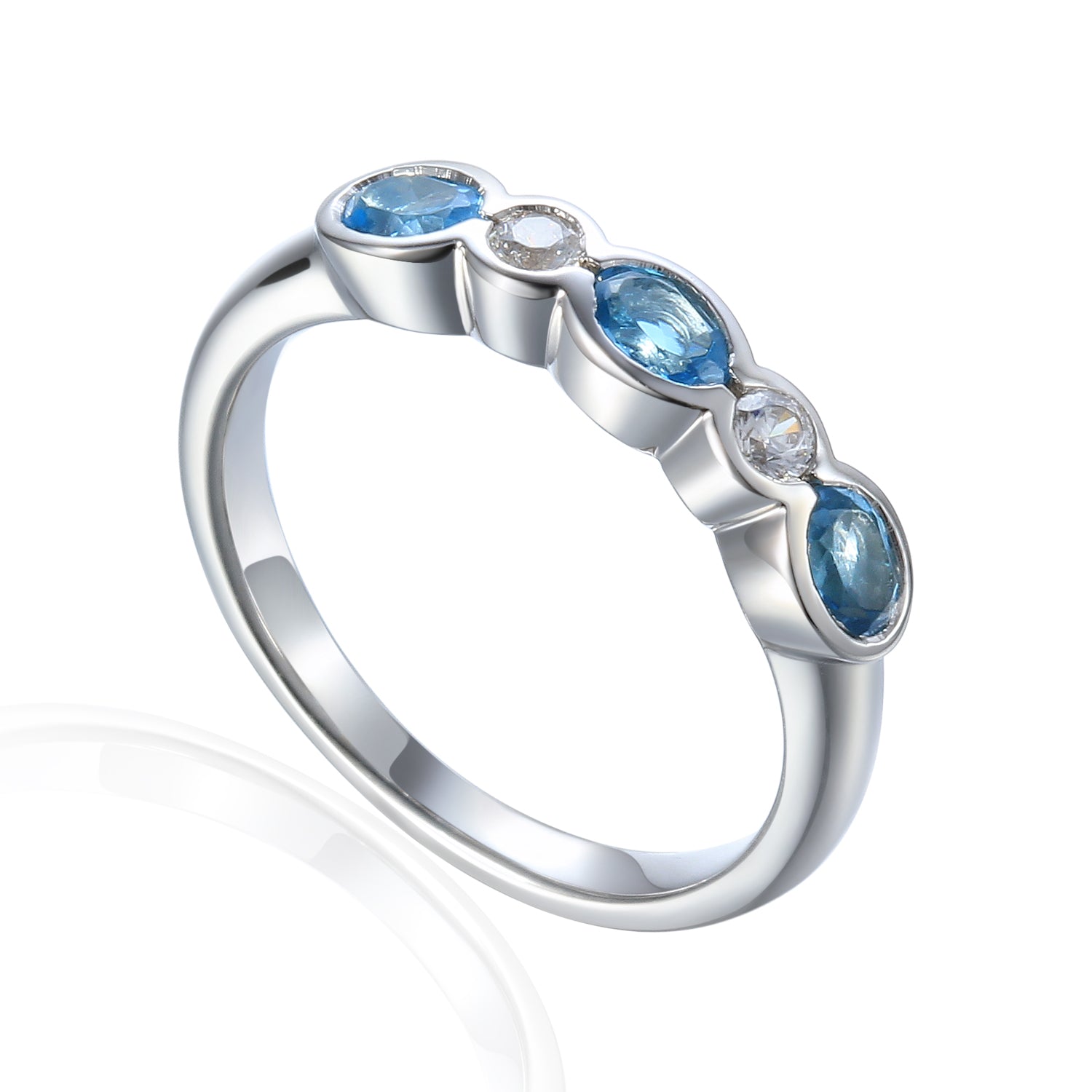 Oval Gemstone Half Eternity Rubover Ring