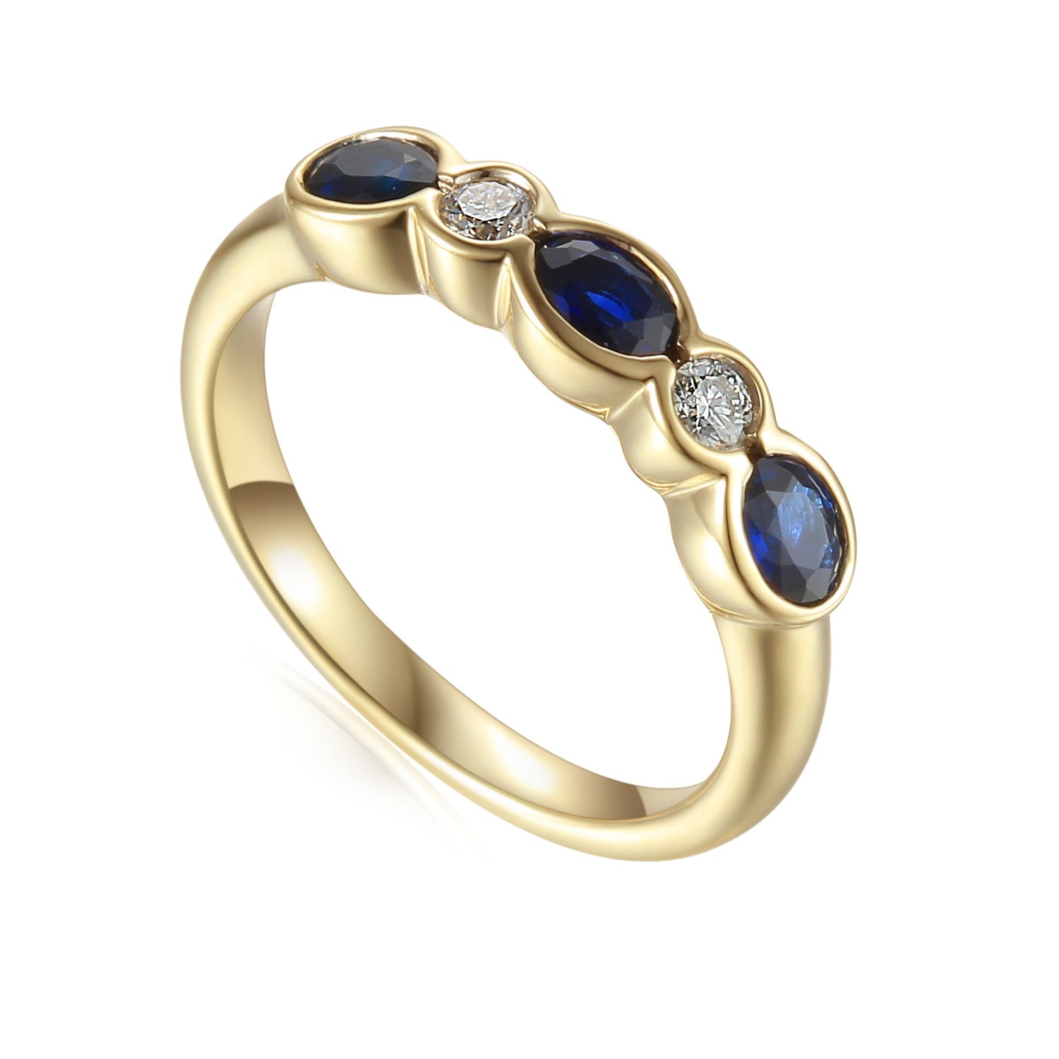 Oval Gemstone Half Eternity Rubover Ring