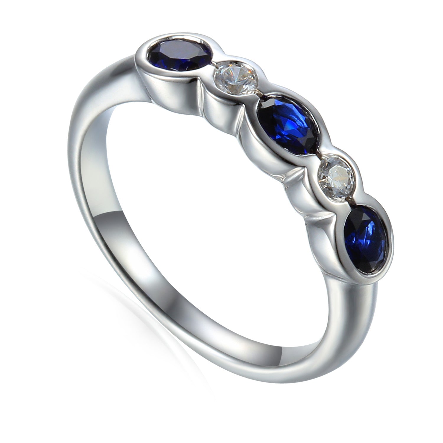 Oval Gemstone Half Eternity Rubover Ring