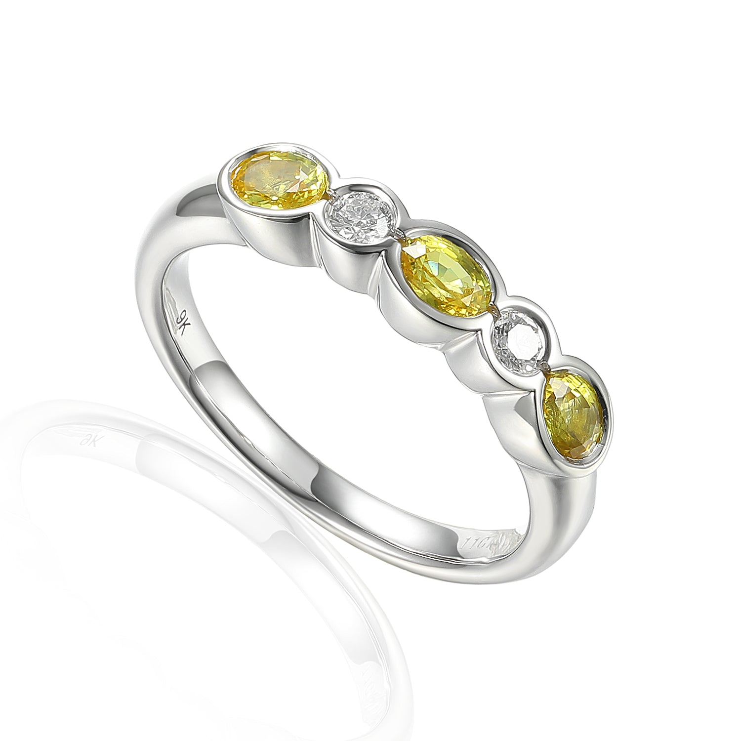 Oval Gemstone Half Eternity Rubover Ring