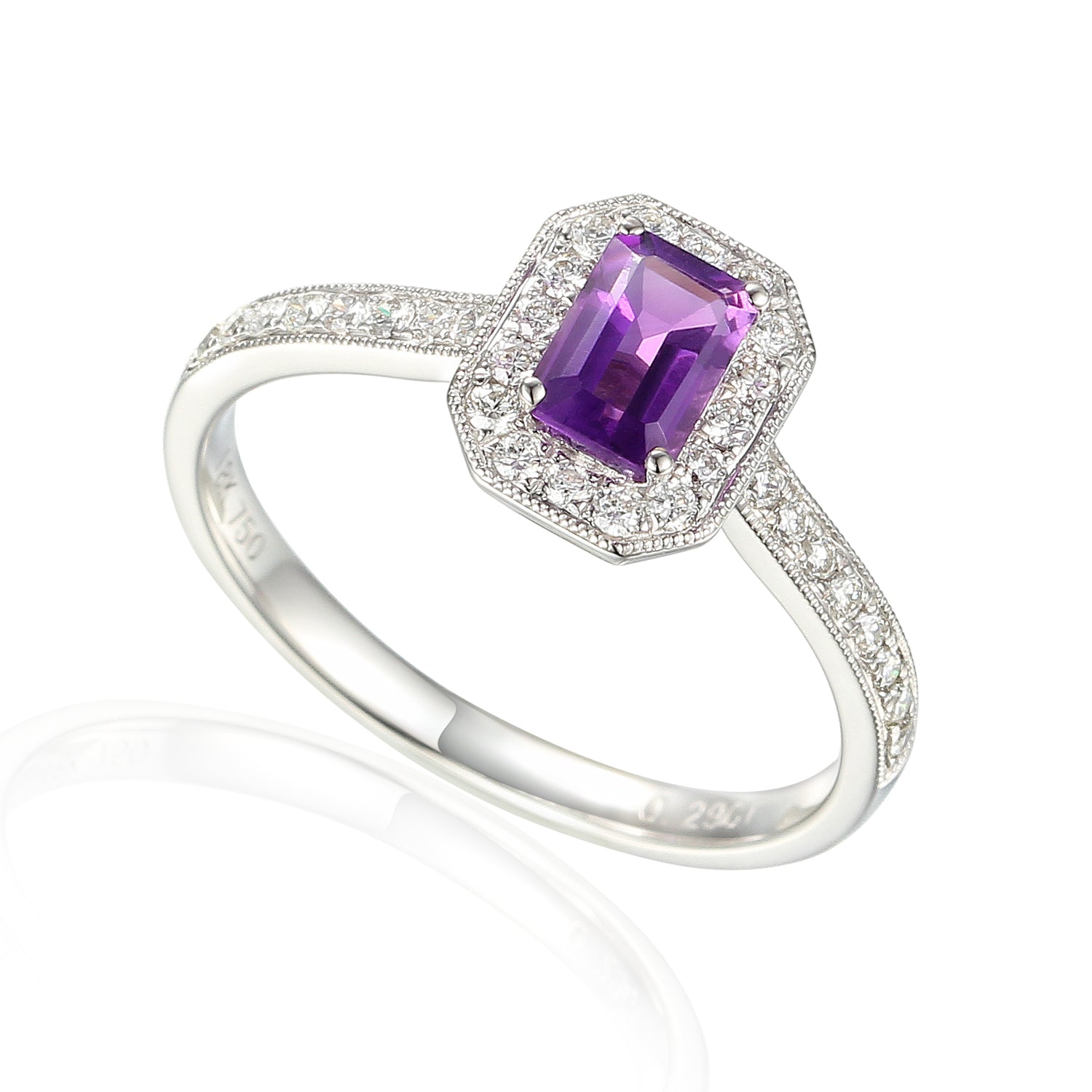 Octagon Gemstone and Diamond Milgrain Ring