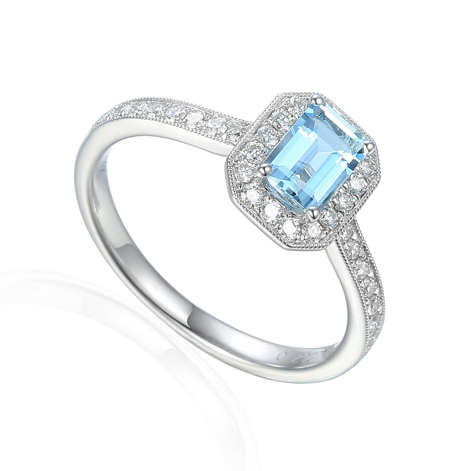 Octagon Gemstone and Diamond Milgrain Ring