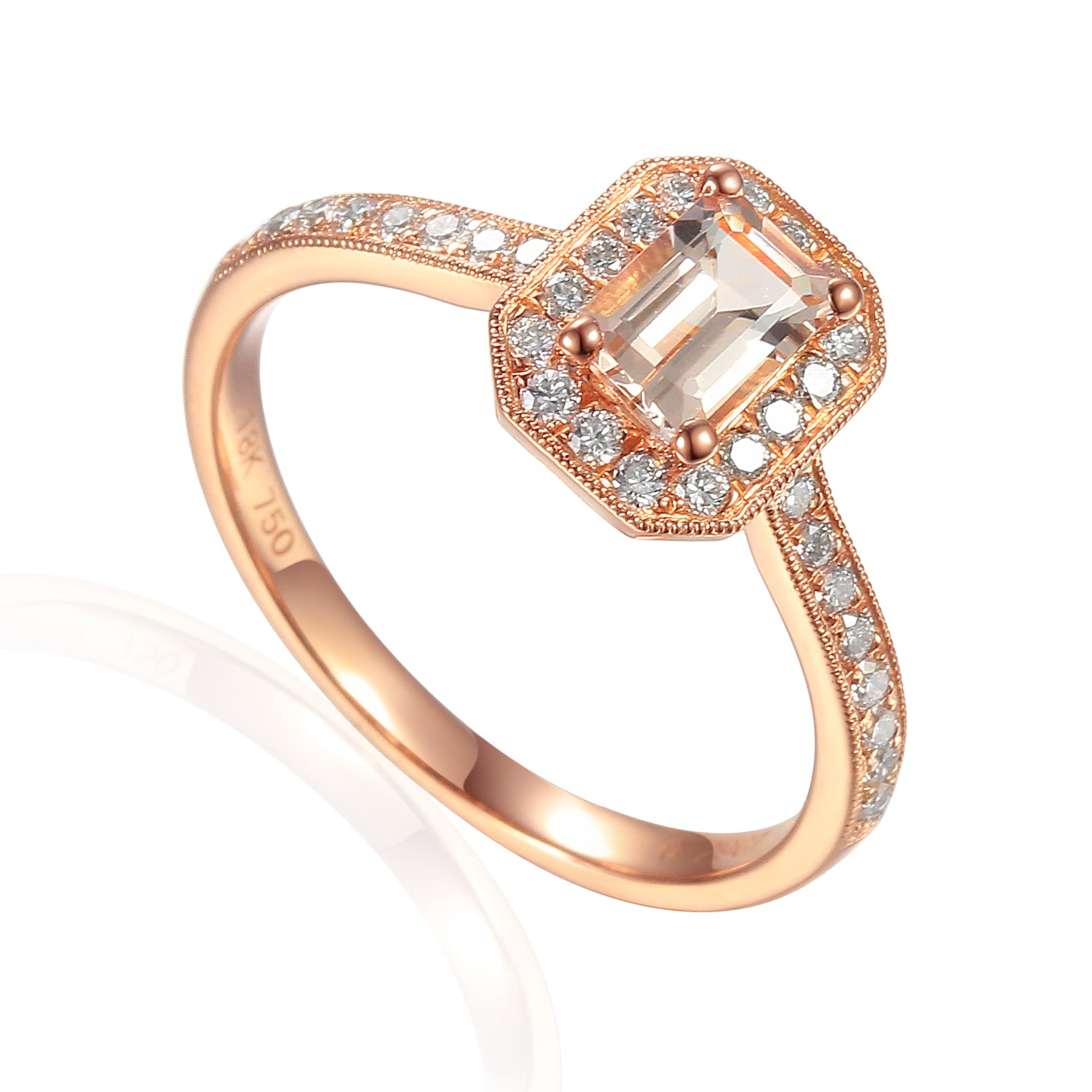 Octagon Gemstone and Diamond Milgrain Ring
