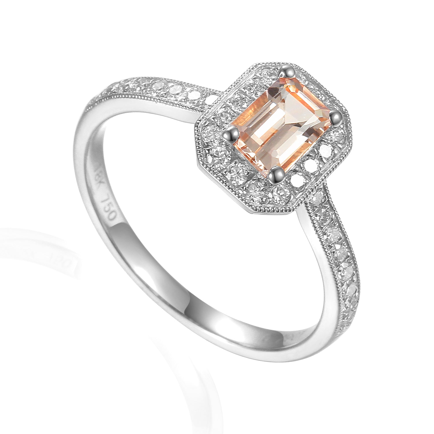 Octagon Gemstone and Diamond Milgrain Ring