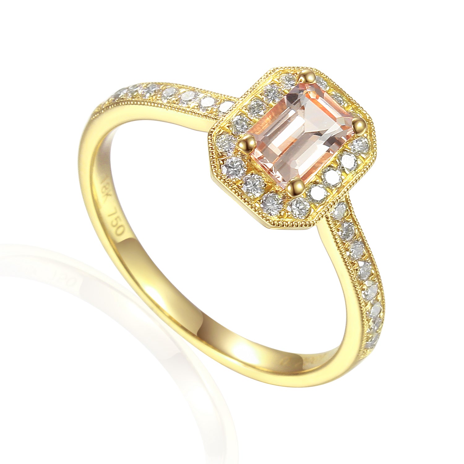 White Gold Octagon Gemstone and Diamond Milgrain Ring