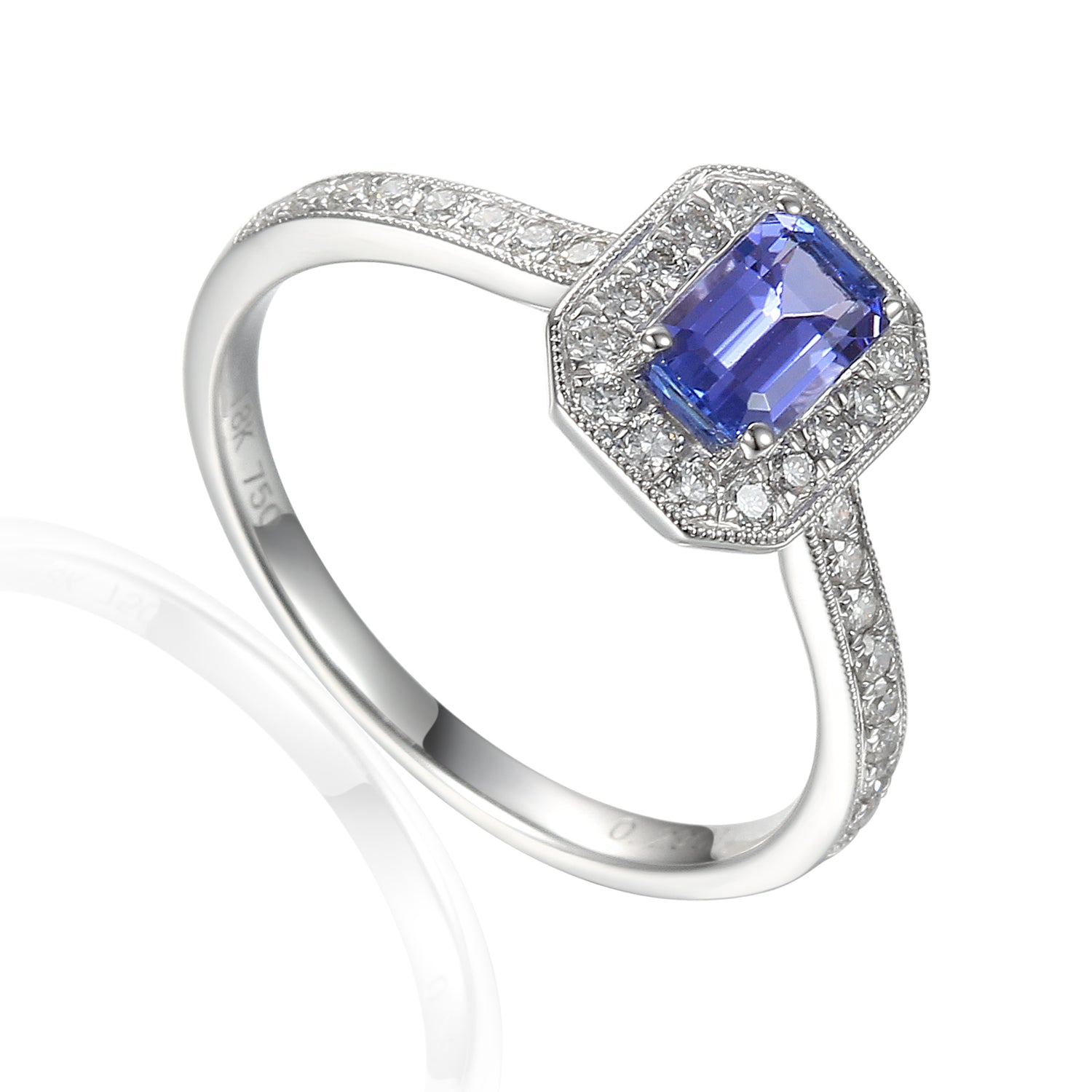 Octagon Gemstone and Diamond Milgrain Ring