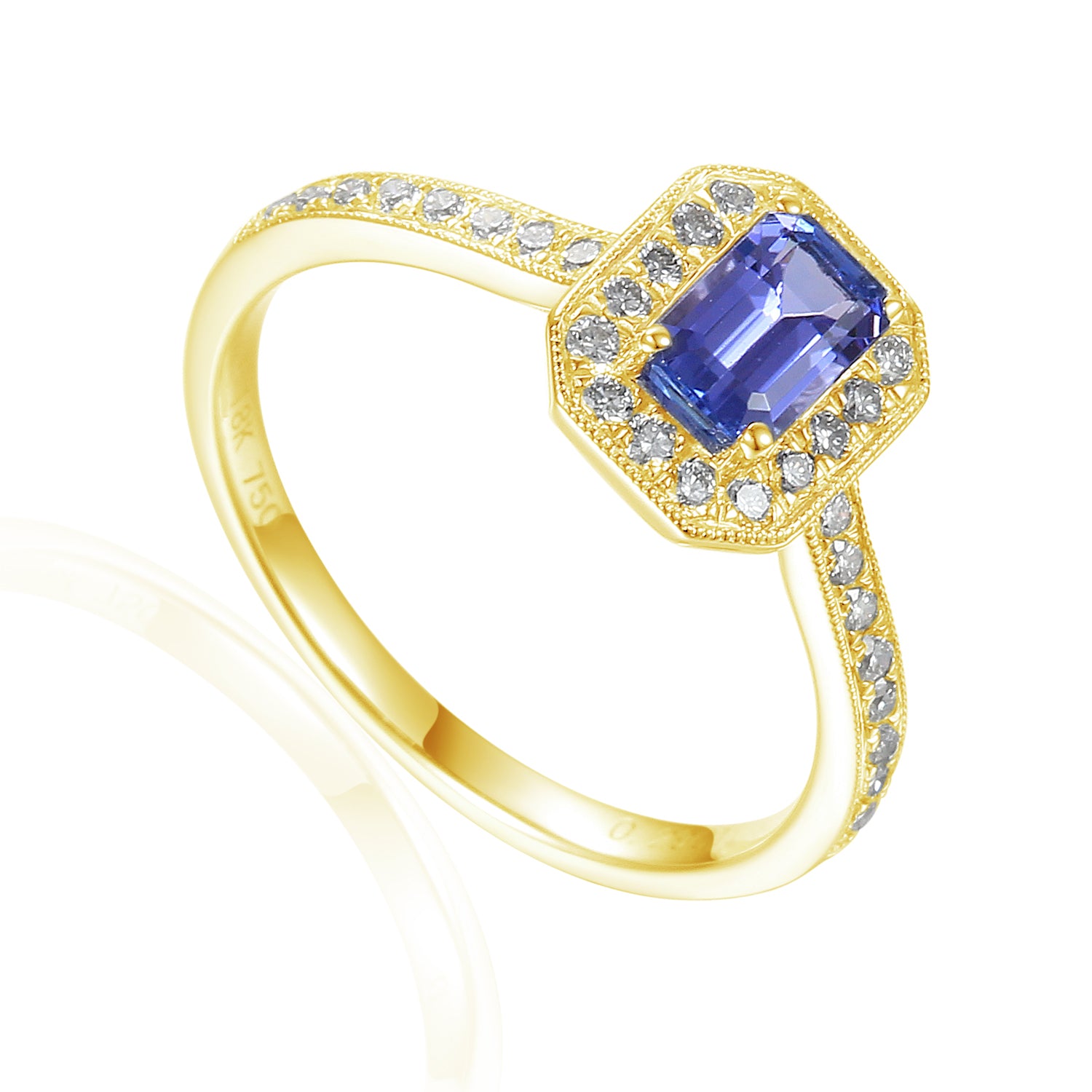 Octagon Gemstone and Diamond Milgrain Ring