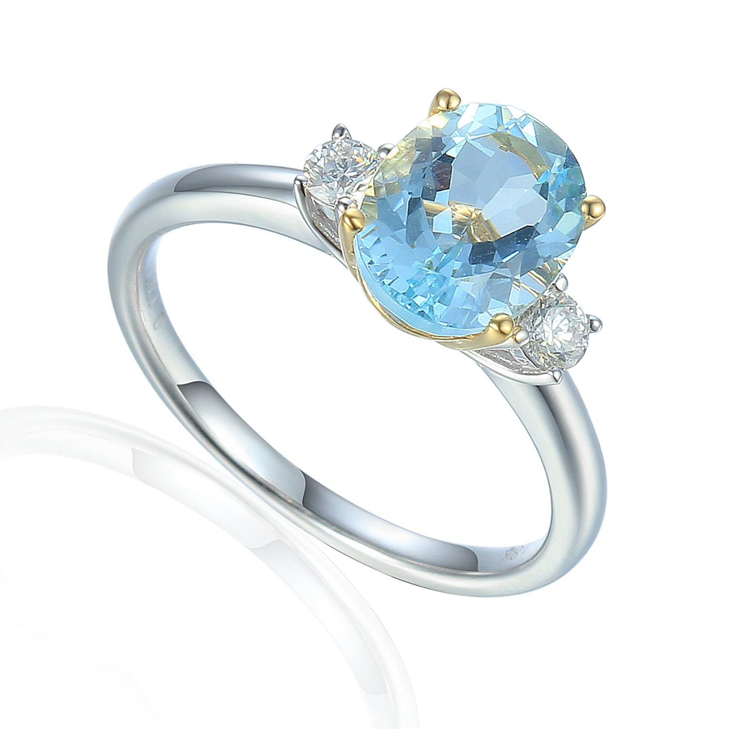 Oval Three Stone Claw Set 9x7mm Gemstone and Diamond Ring