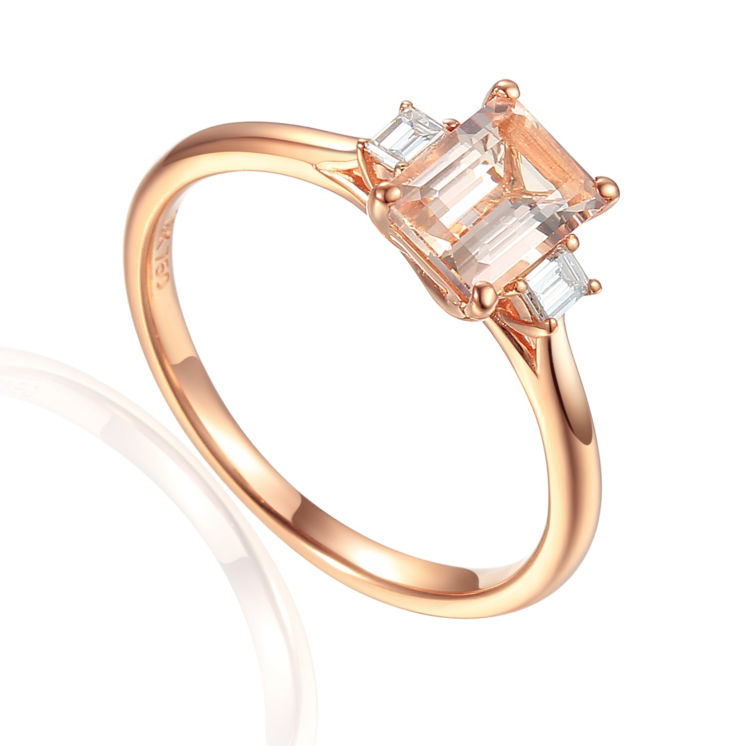 Octagon Gemstone 7X5mm and Baguette Diamond Three Stone Ring