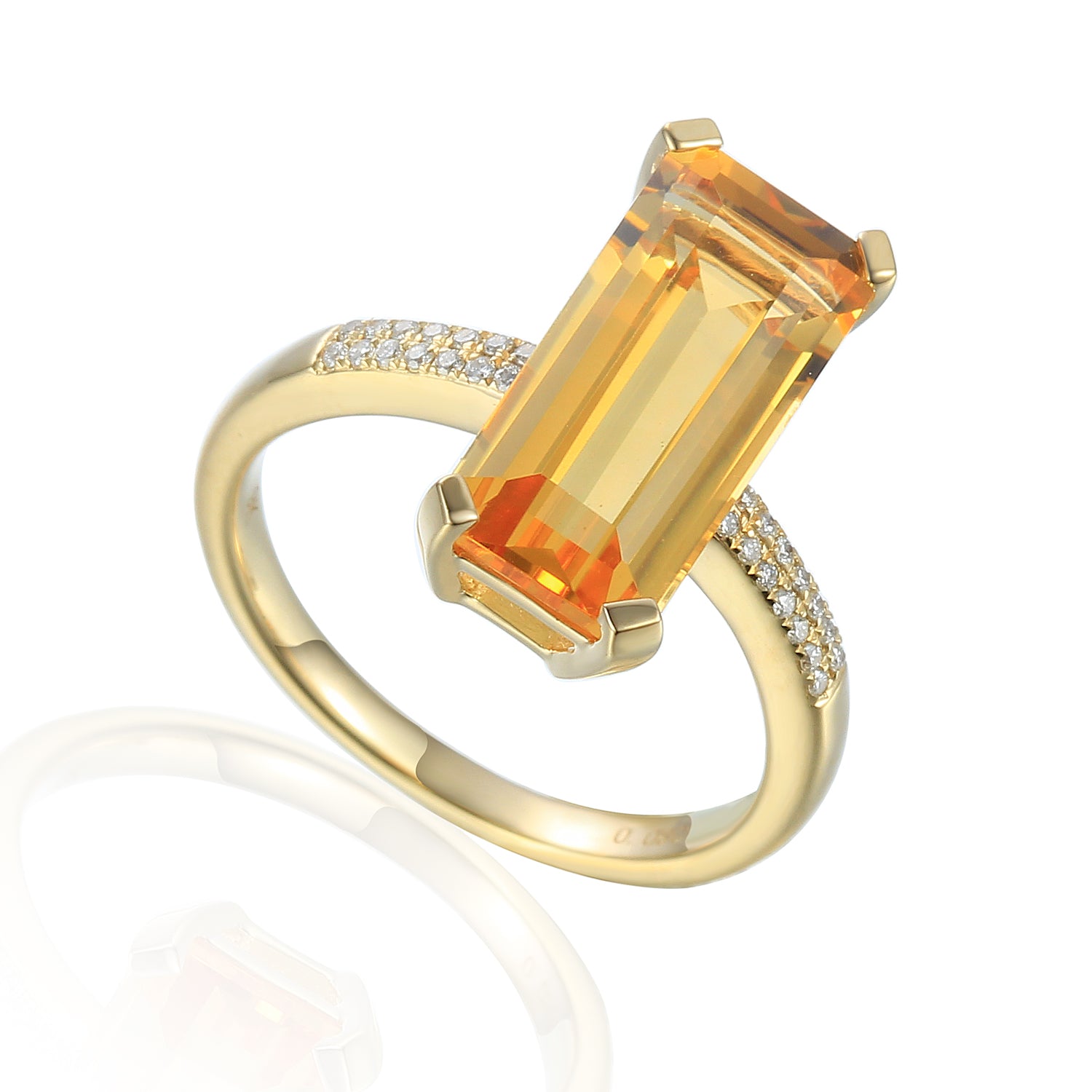 Long octagon Gemstone Ring with Pave Diamond Shoulders