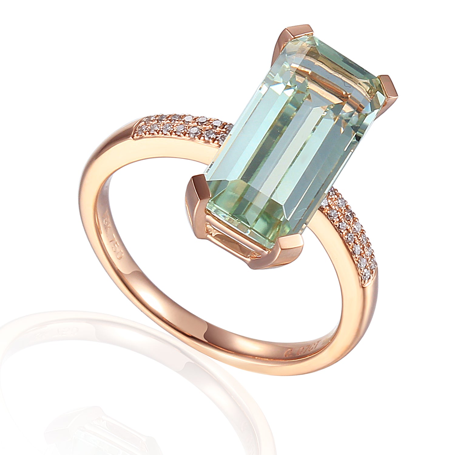 Long octagon Gemstone Ring with Pave Diamond Shoulders