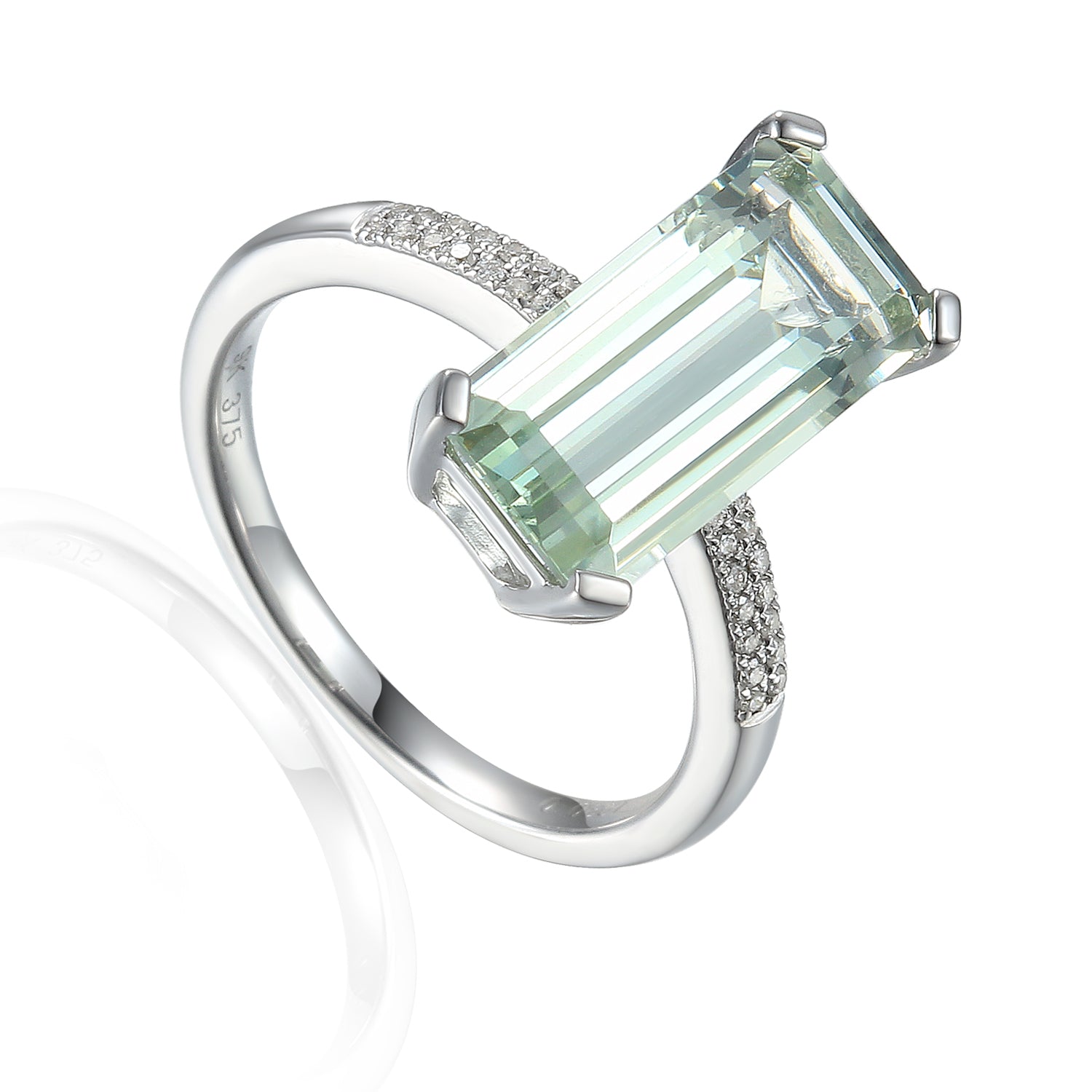 Long octagon Gemstone Ring with Pave Diamond Shoulders