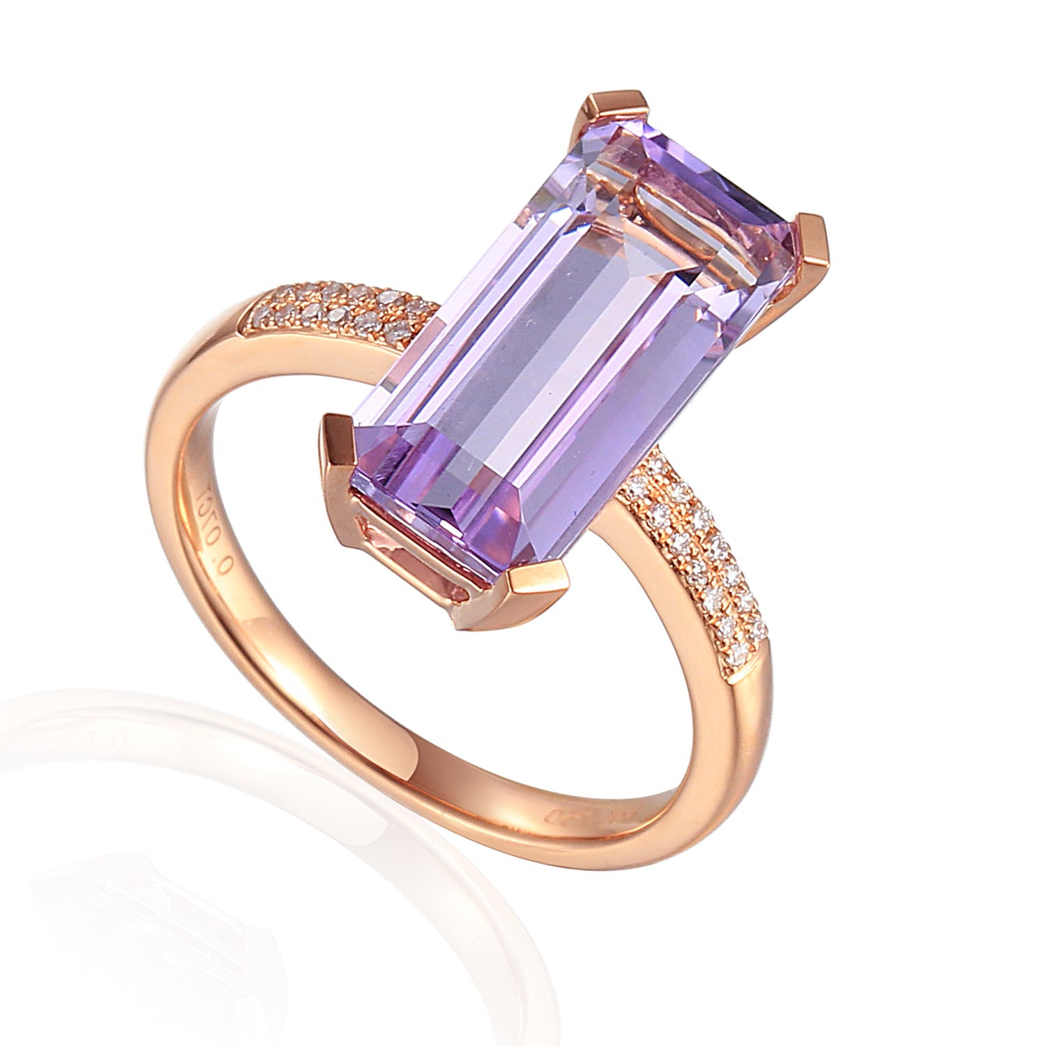 Long Octagon Gemstone Ring with Pave Diamond Shoulders