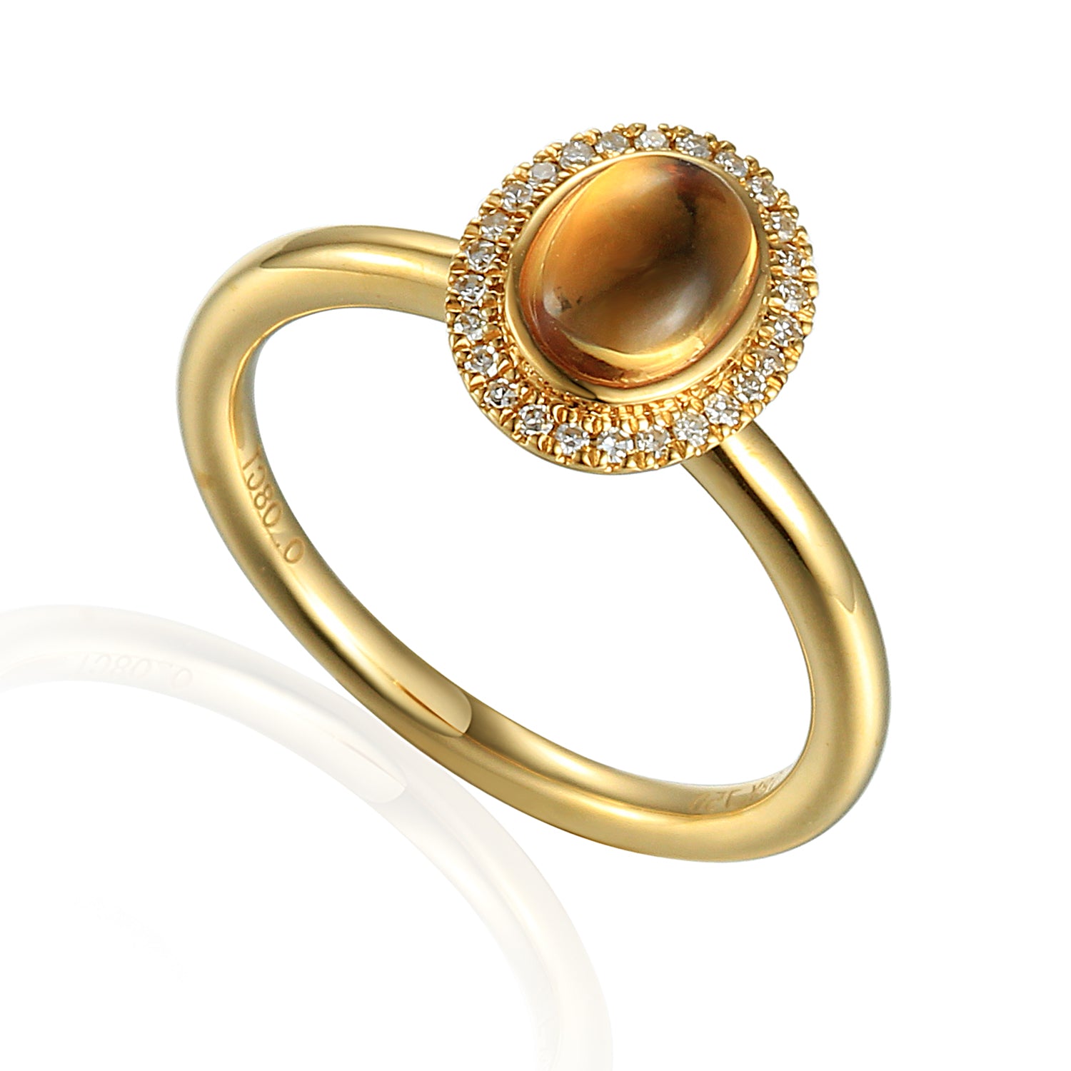 Cabochon Oval Gemstone and Diamond Ring