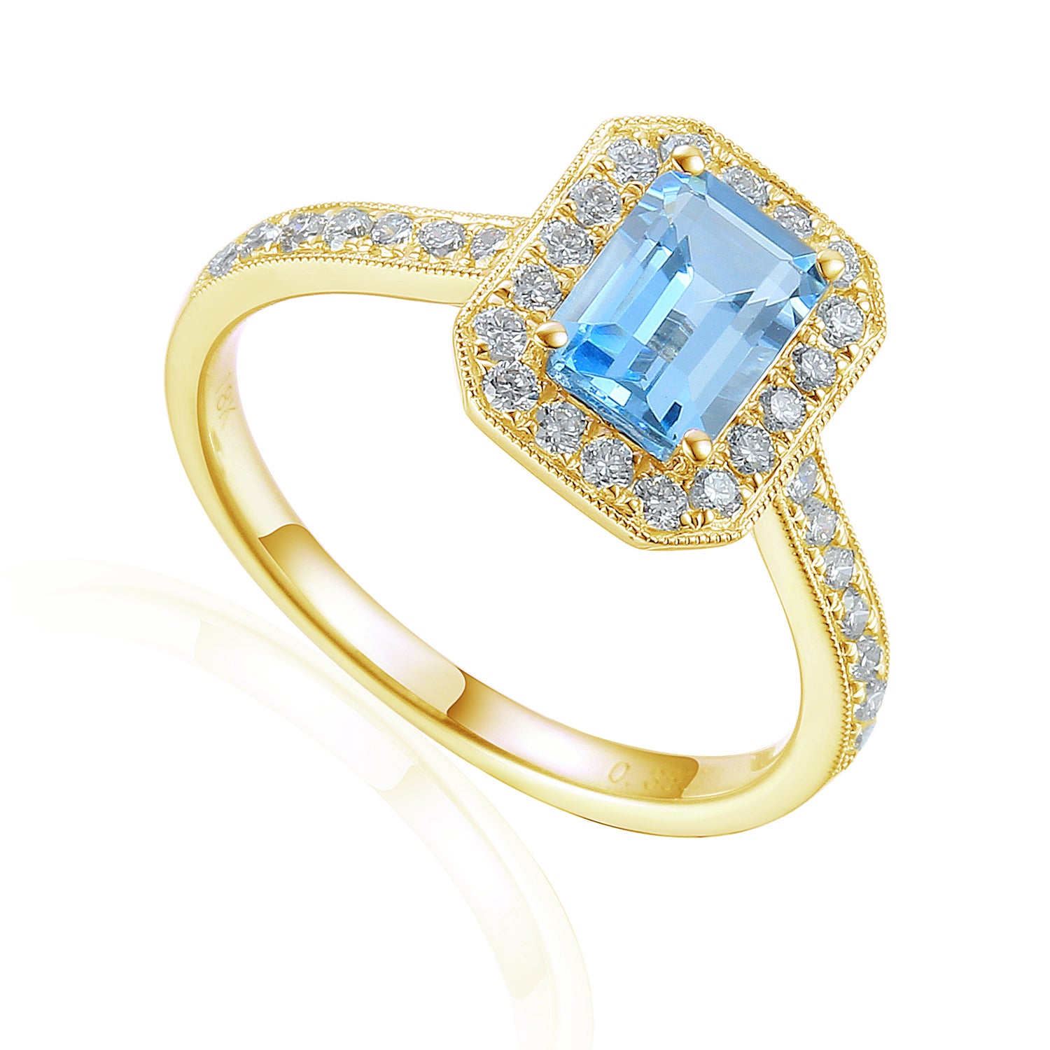 White Gold Octagon Gemstone and Diamond Milgrain Ring