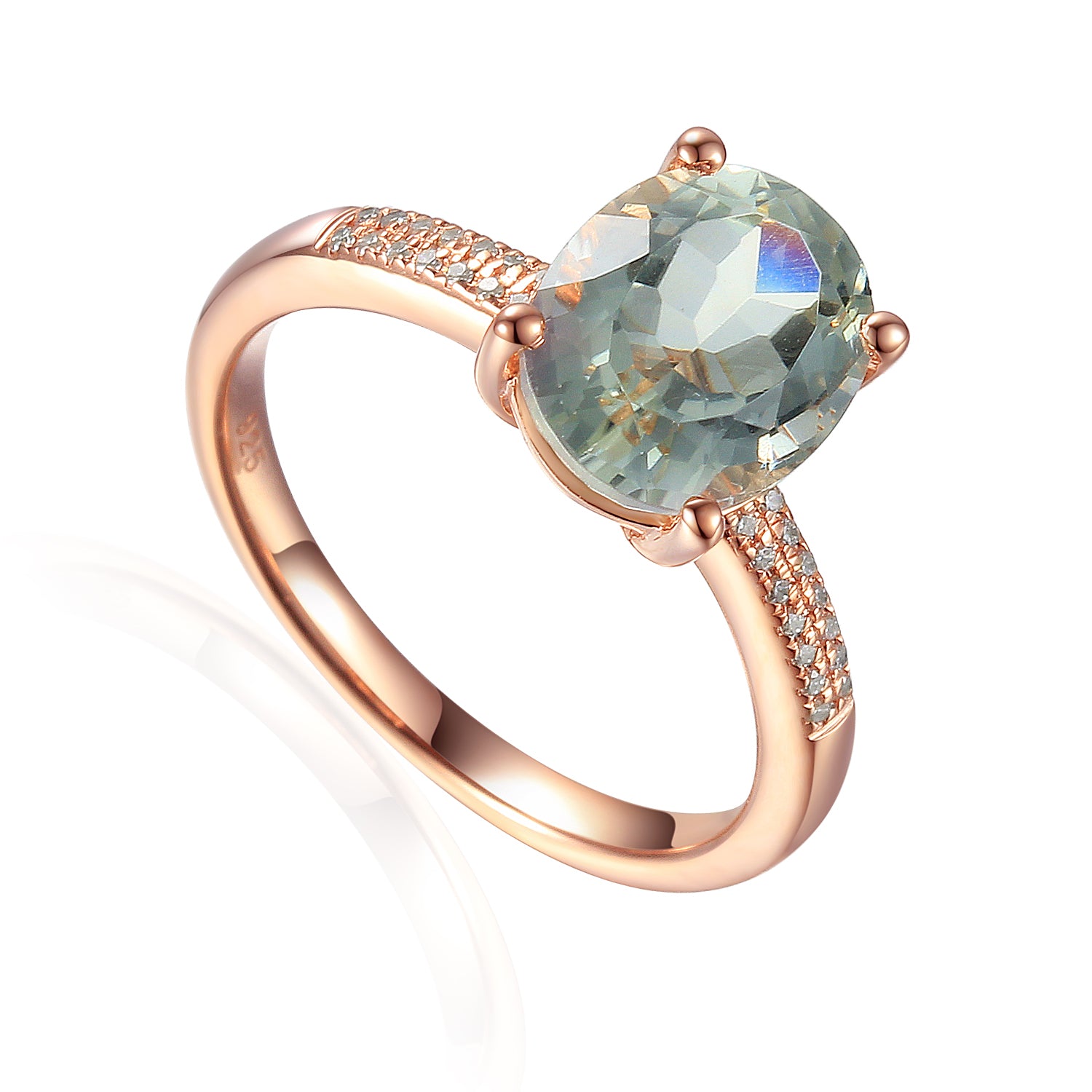 Oval Gemstone Ring with Pave Diamond Shoulders