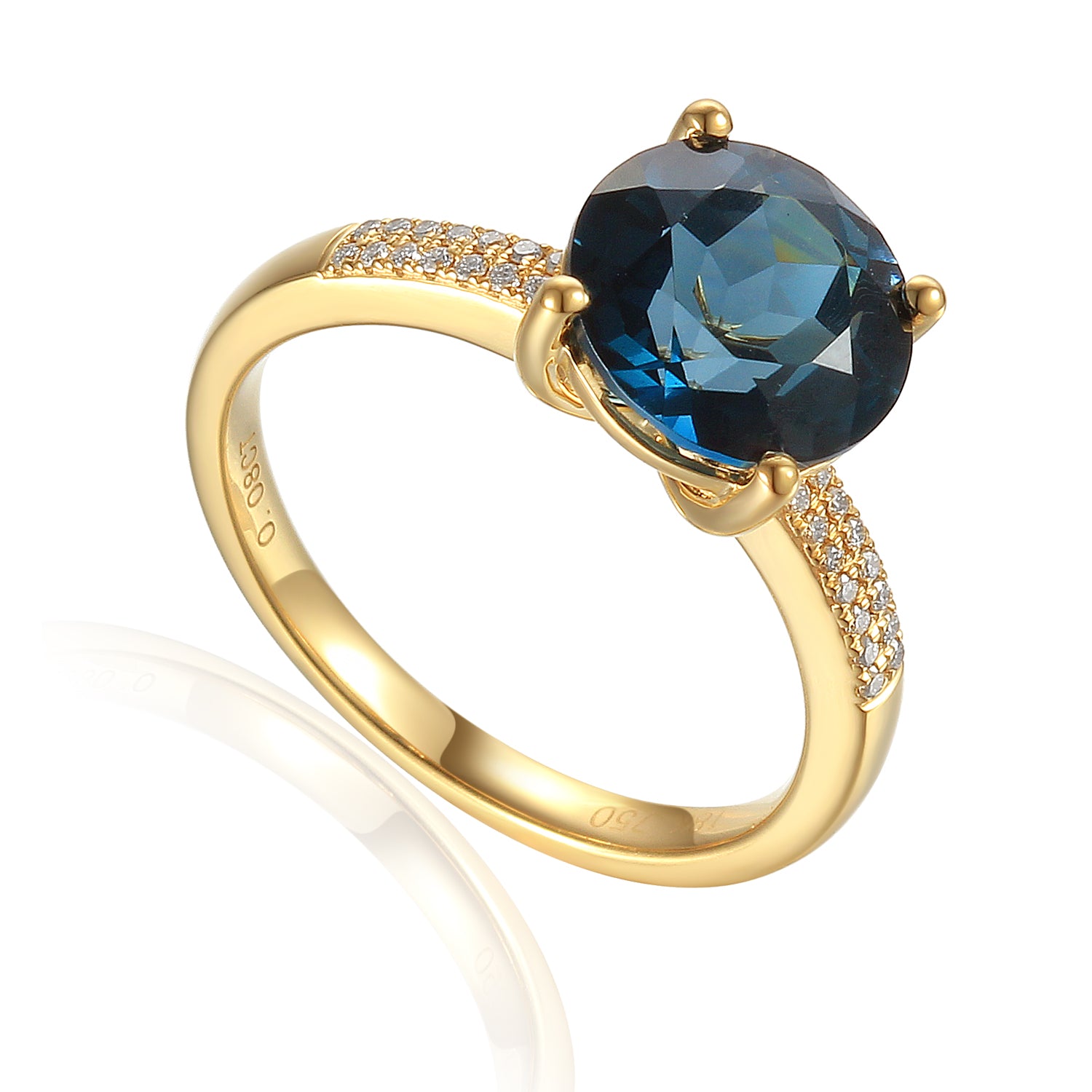 Round Gemstone Ring with Pave Diamond Shoulders