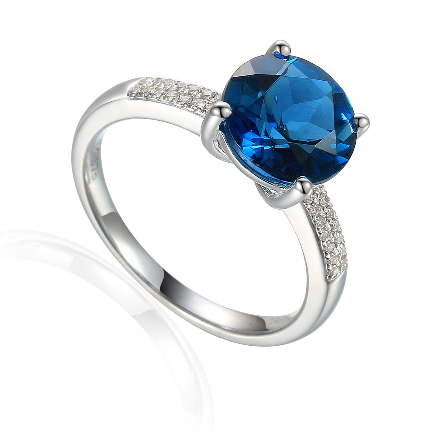 Round Gemstone Ring with Pave Diamond Shoulders