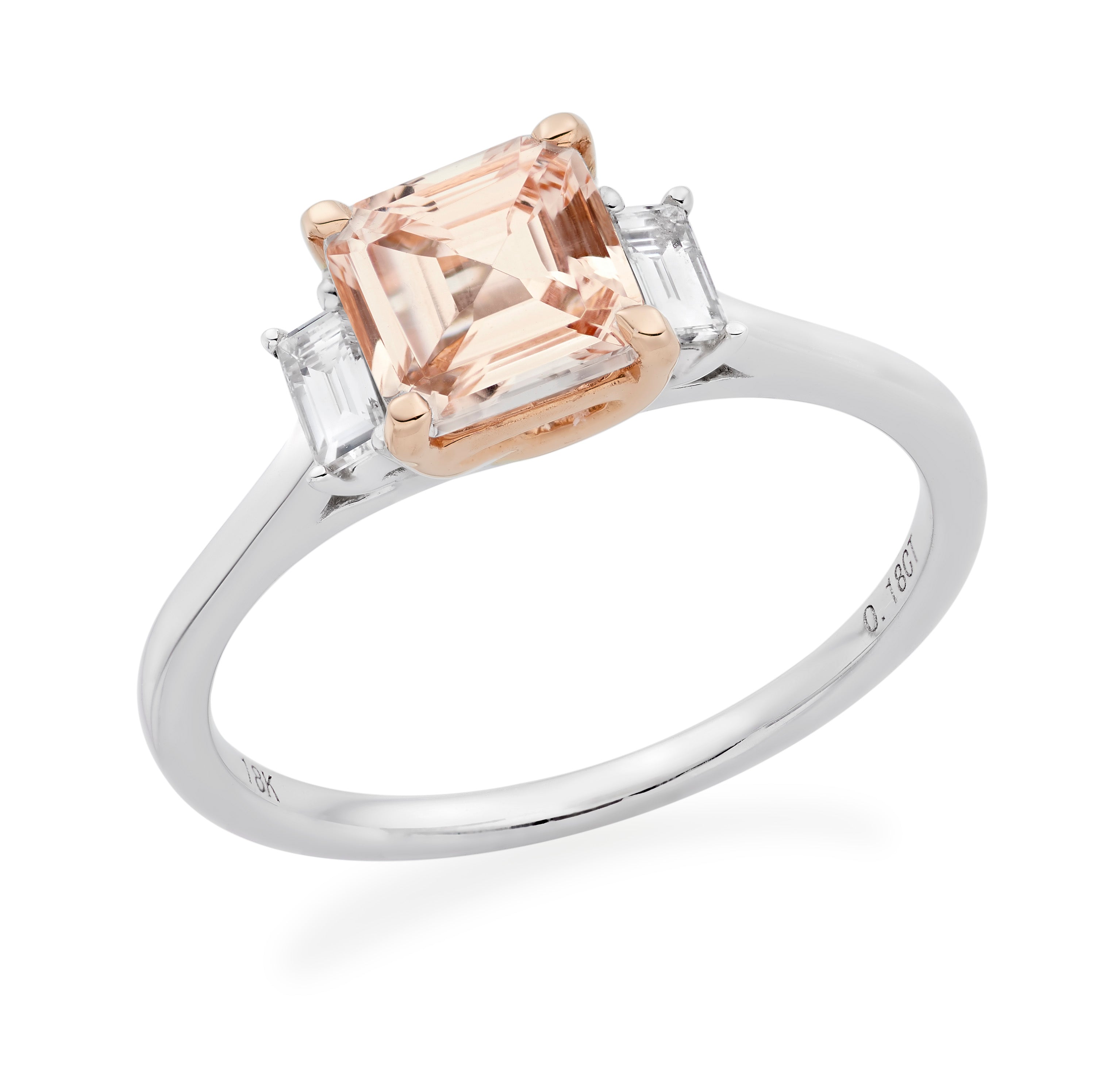 Square Gemstone & Baguette Diamond Three Stone Ring