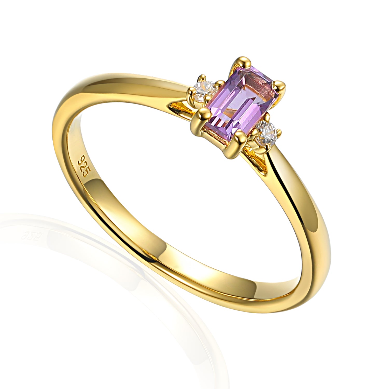 Octagon Gemstone and Diamond Small Three Stone Ring