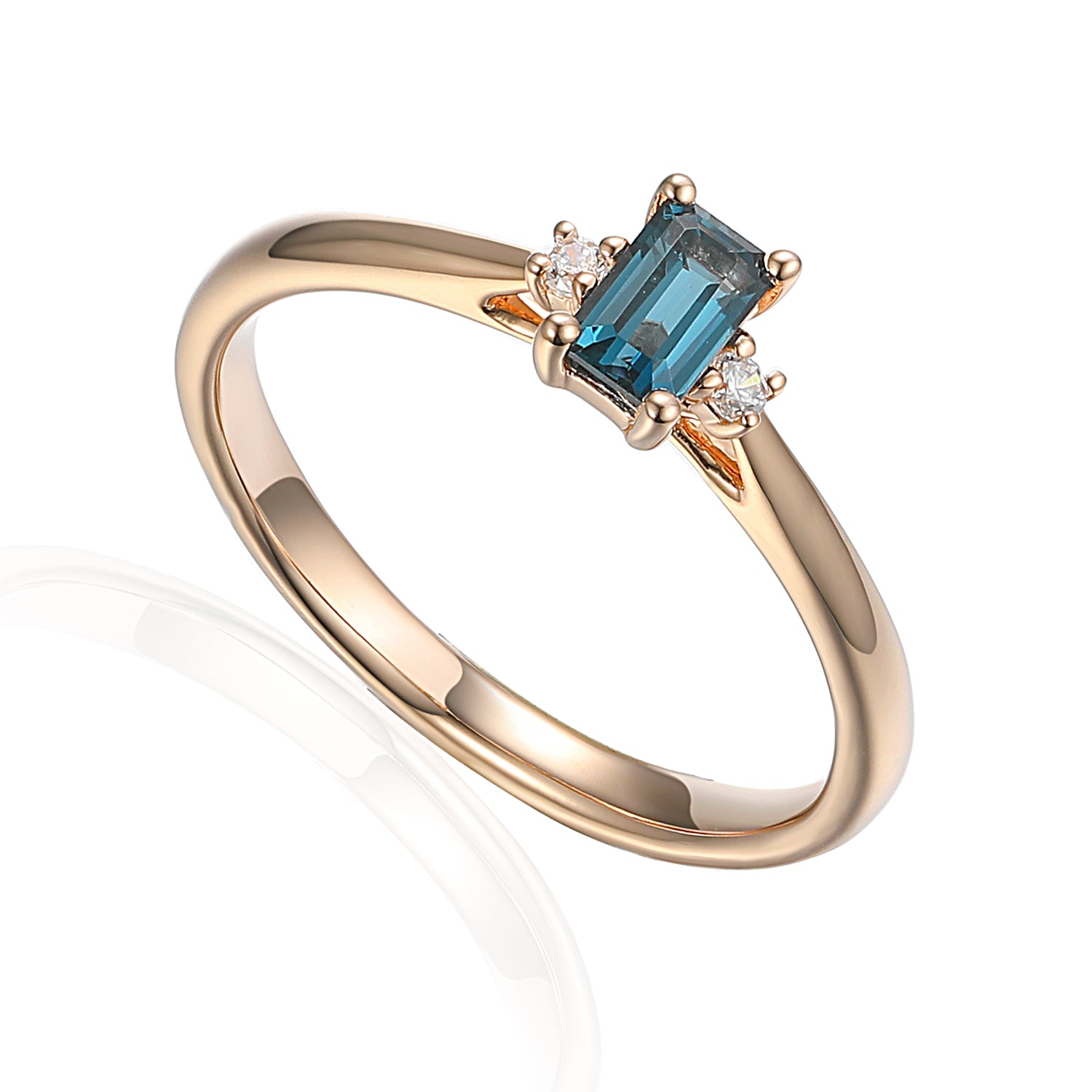 Octagon Gemstone and Diamond Small Three Stone Ring