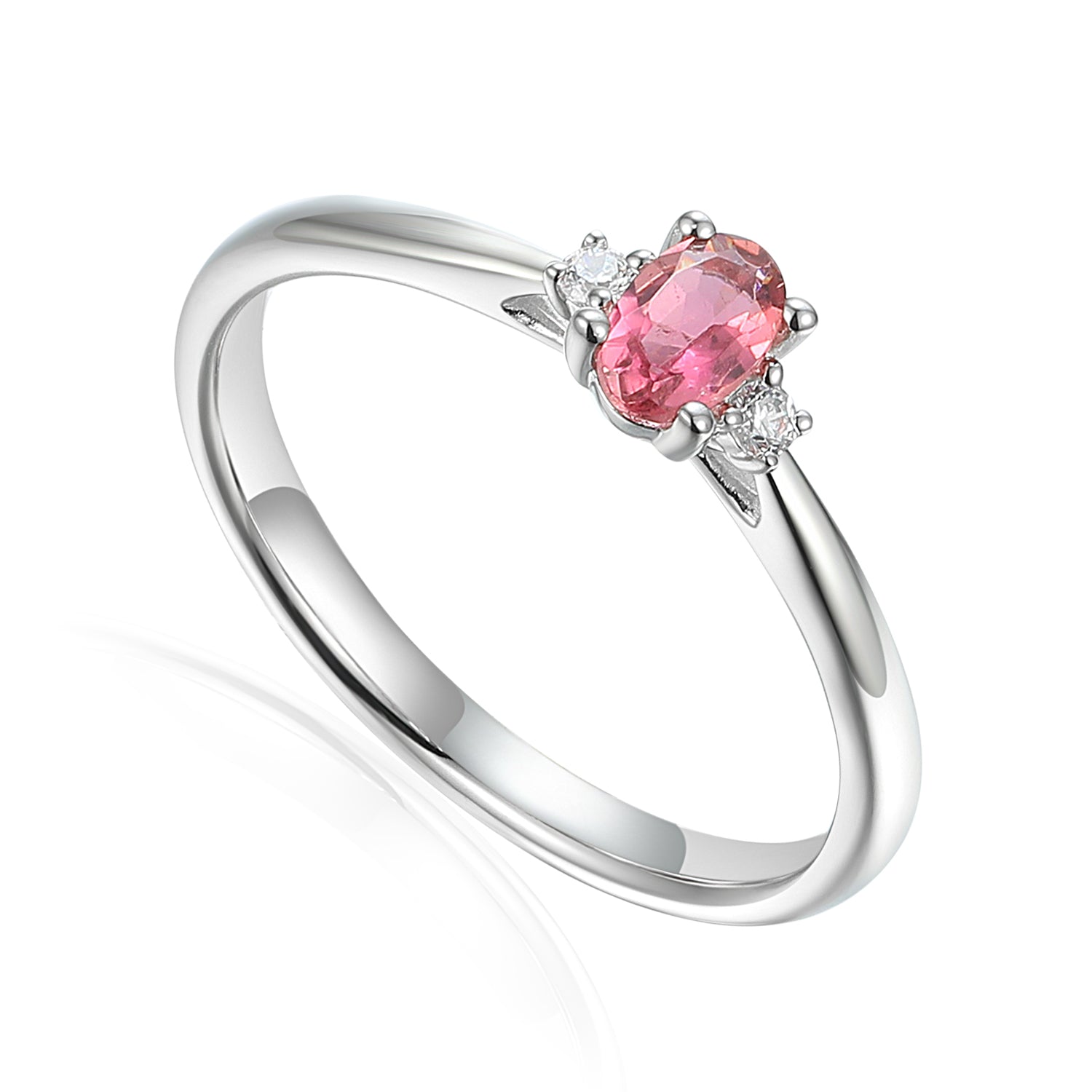 Oval Gemstone and Diamond Small Three Stone Ring