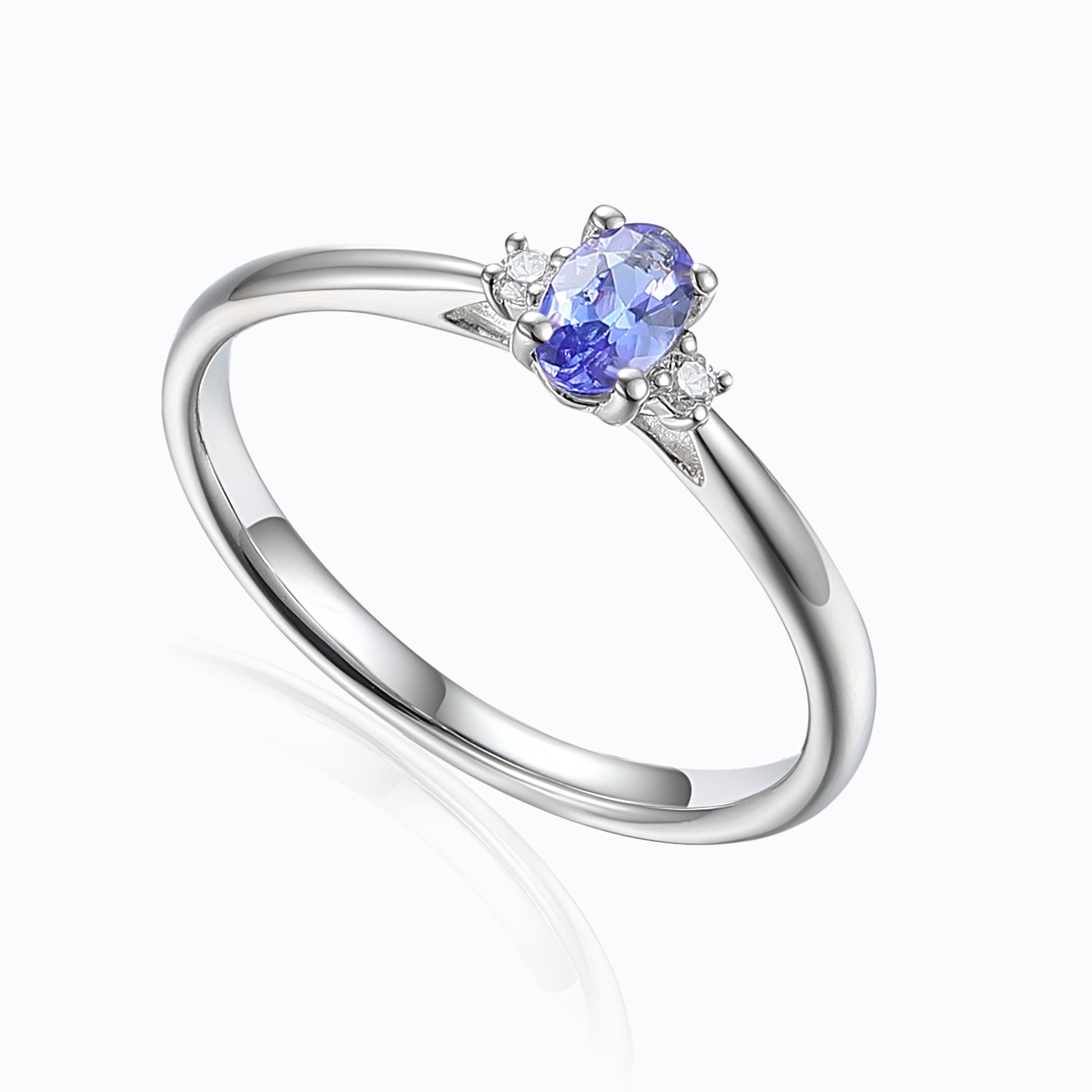 Oval Gemstone and Diamond Small Three Stone Ring
